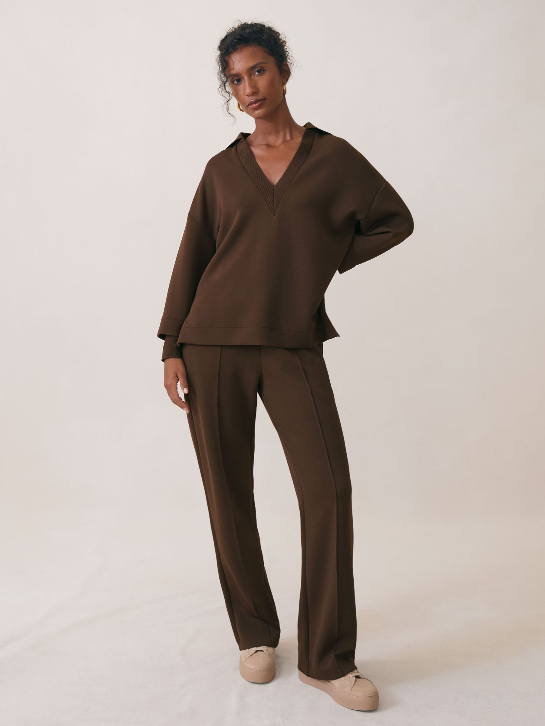 Interlock Open-Collar Sweatshirt in Chocolate