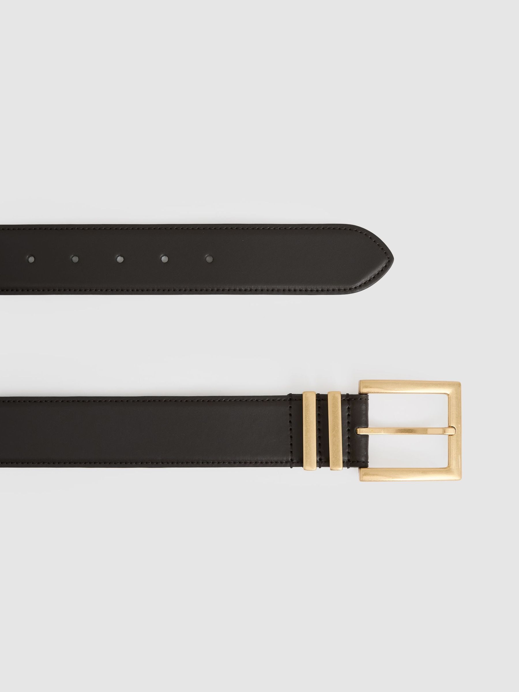 Leather Square Buckle Belt in Chocolate