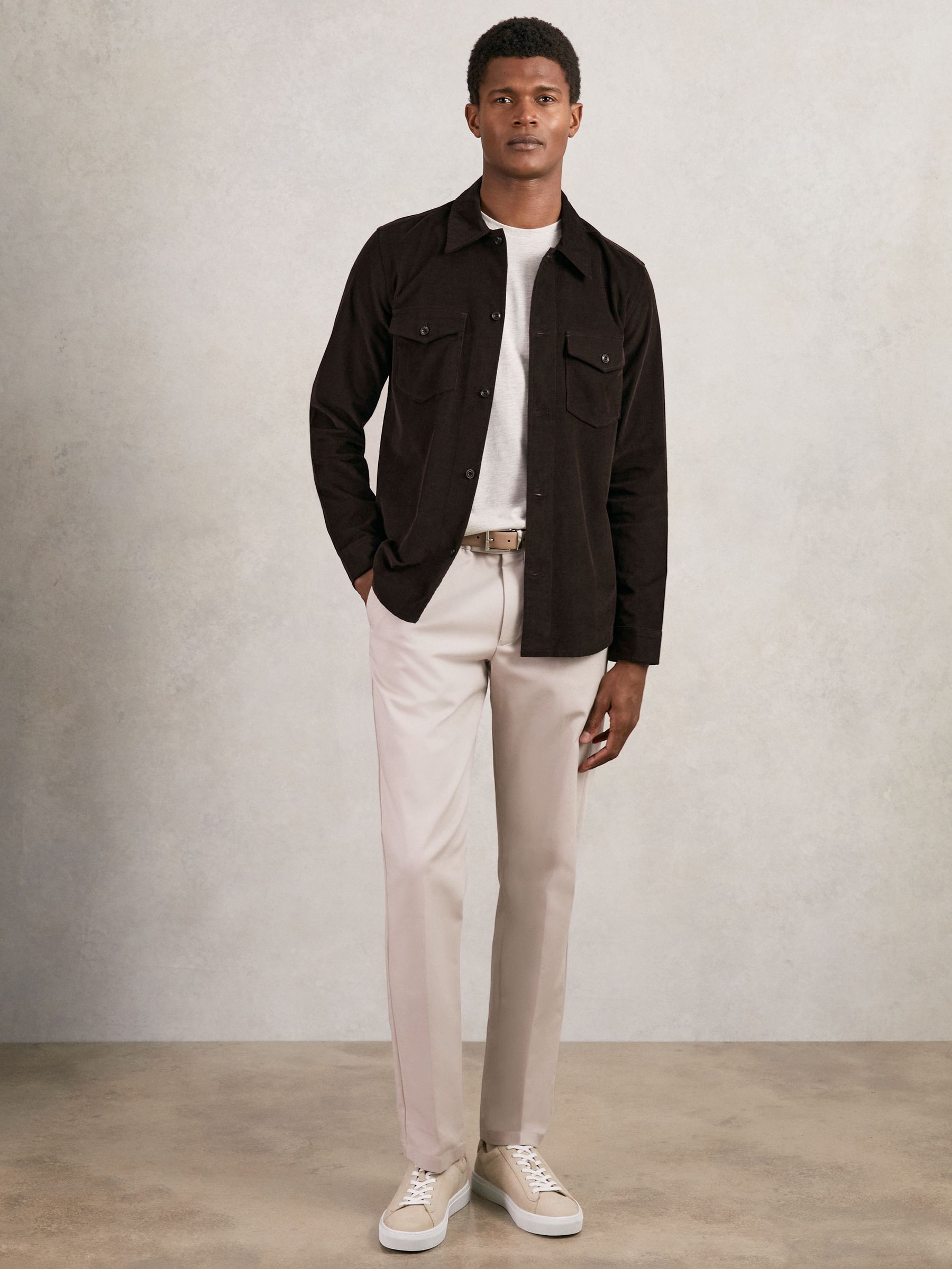 Cotton Corduroy Twin-Pocket Overshirt in Brown