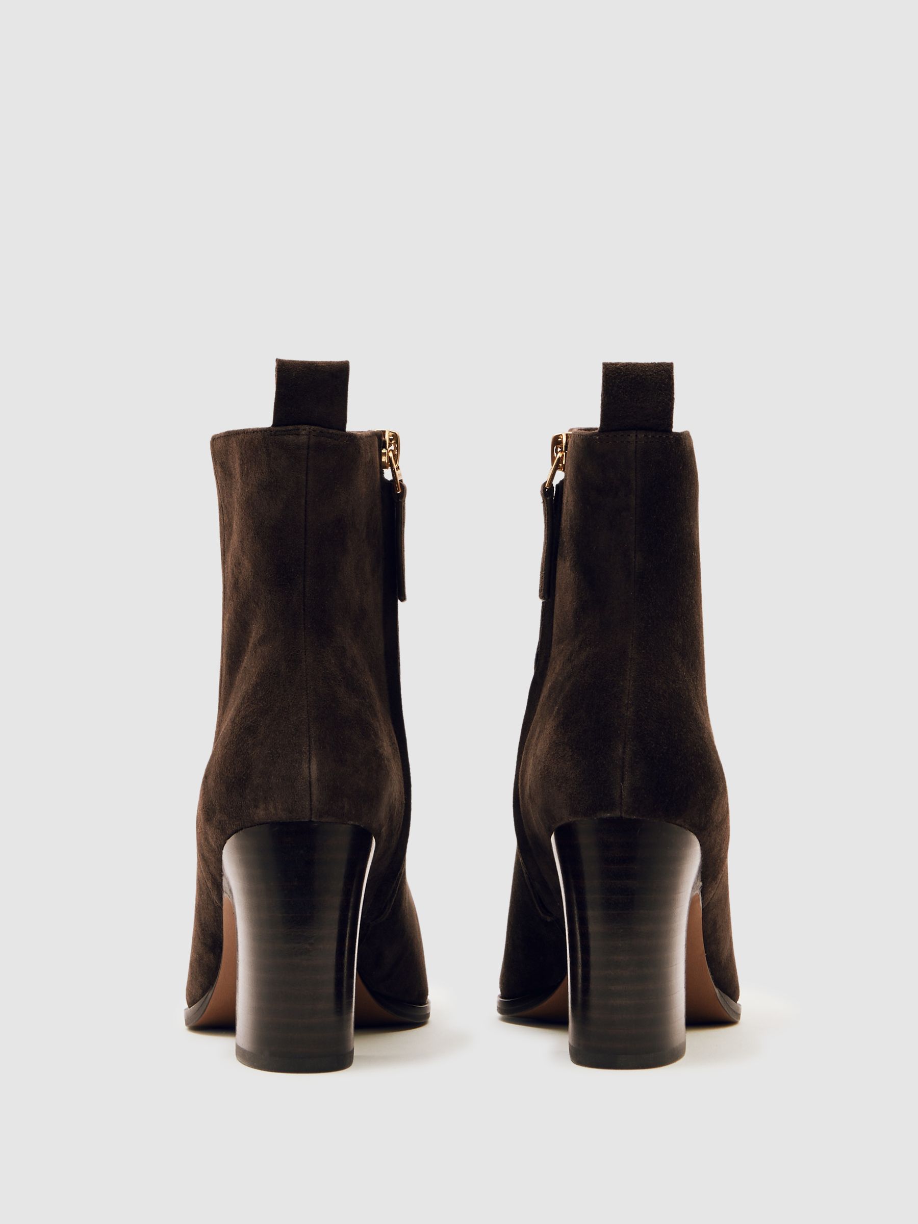 Suede Block-Heel Ankle Boots in Chocolate