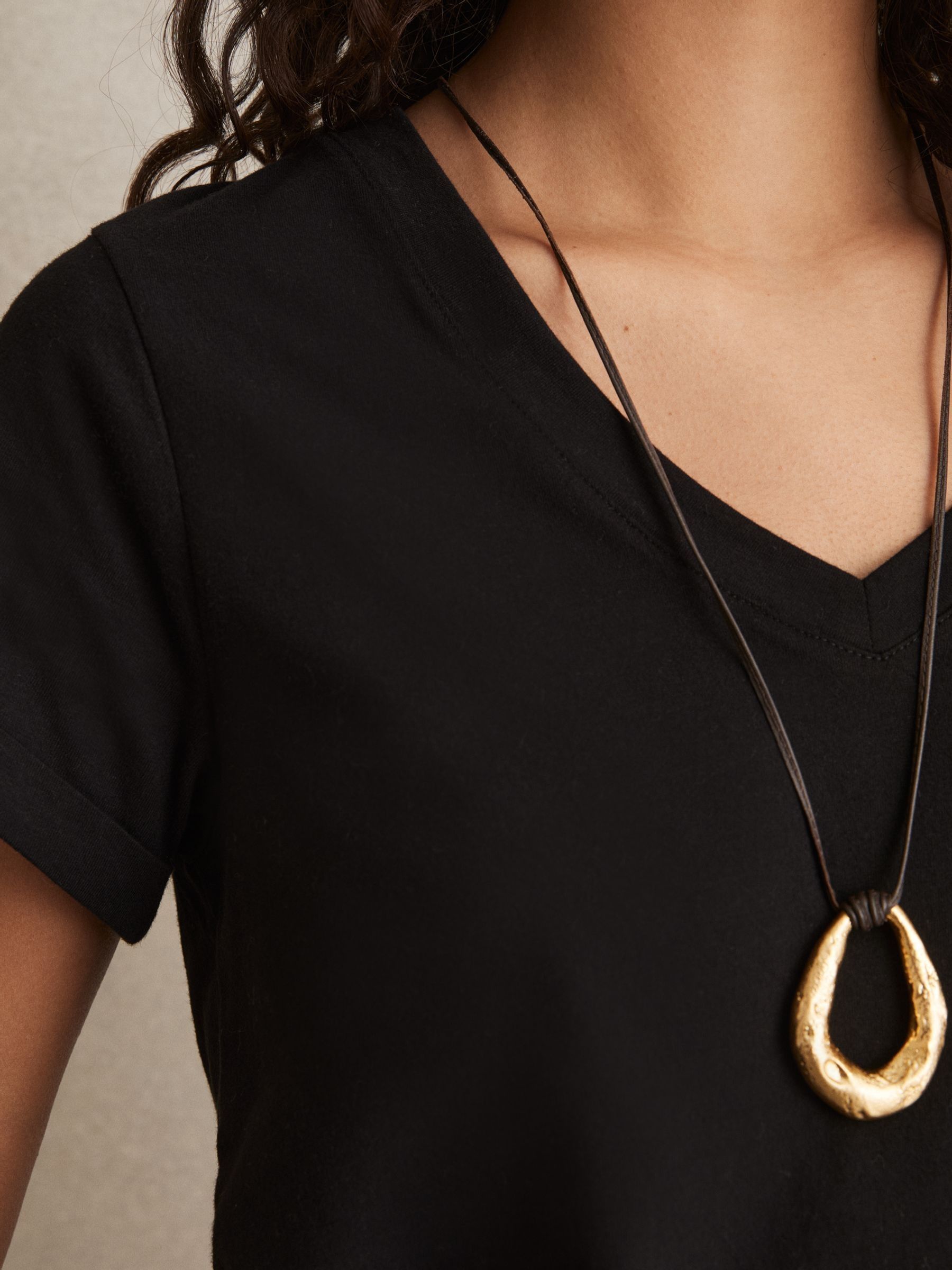 Cotton-Jersey V-Neck T-Shirt in Black