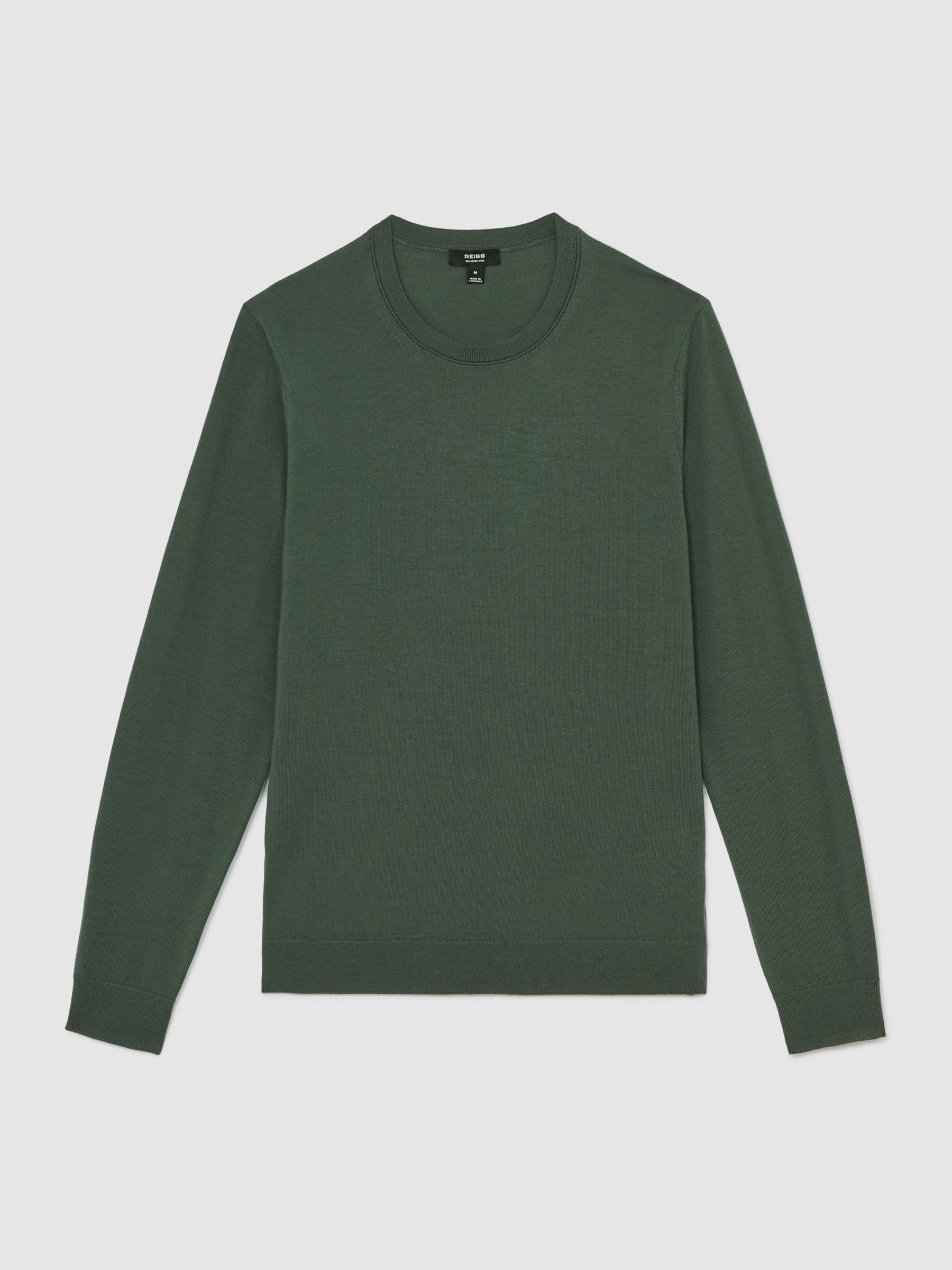 Merino-Wool Crew-Neck Jumper in Kale Green