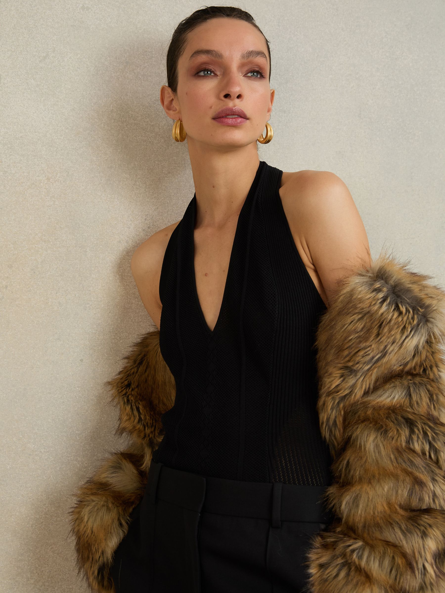 Atelier Stitch-Detail Halter Bodysuit in Black