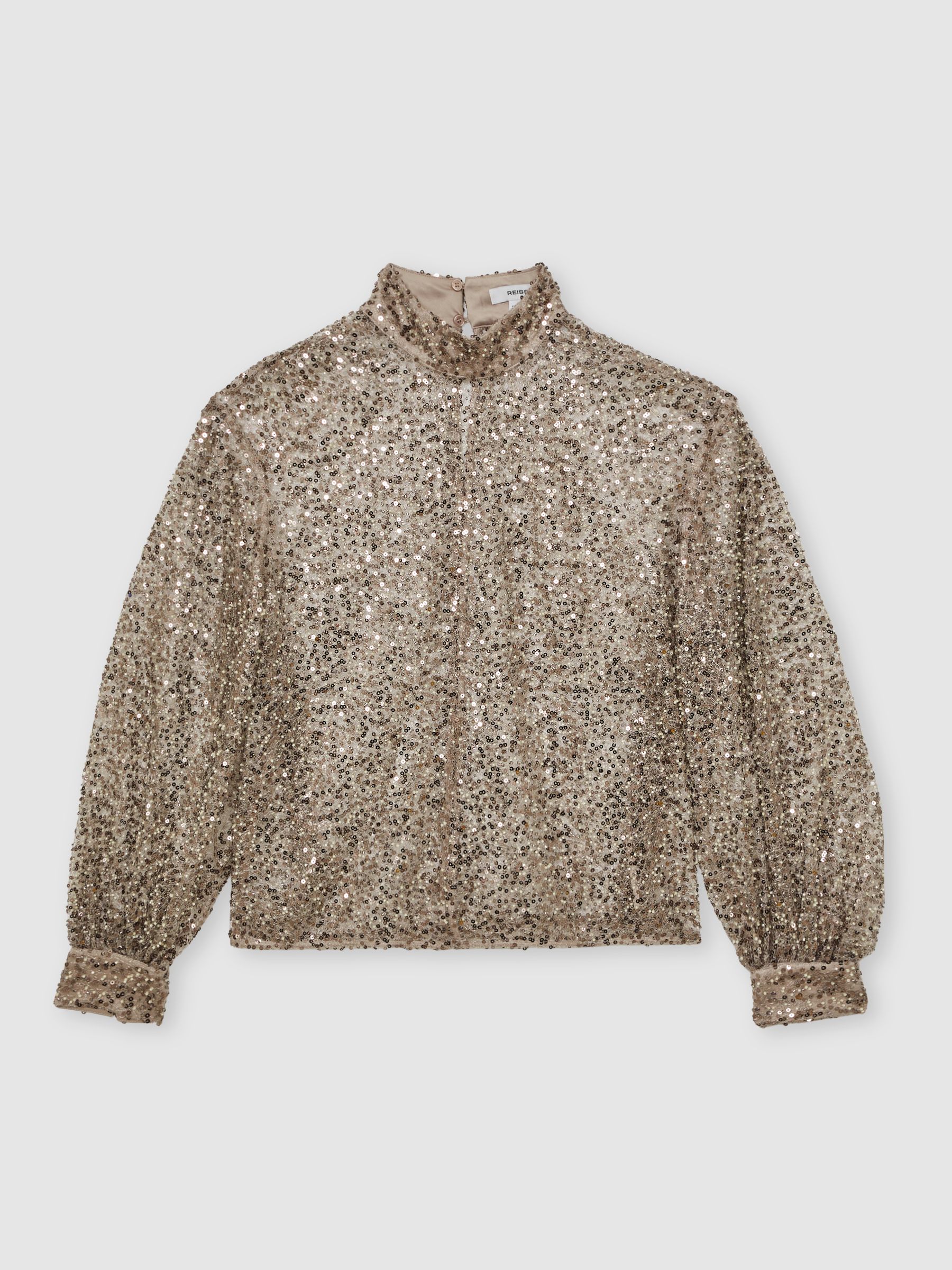 High-Neck Embellished Top in Silver