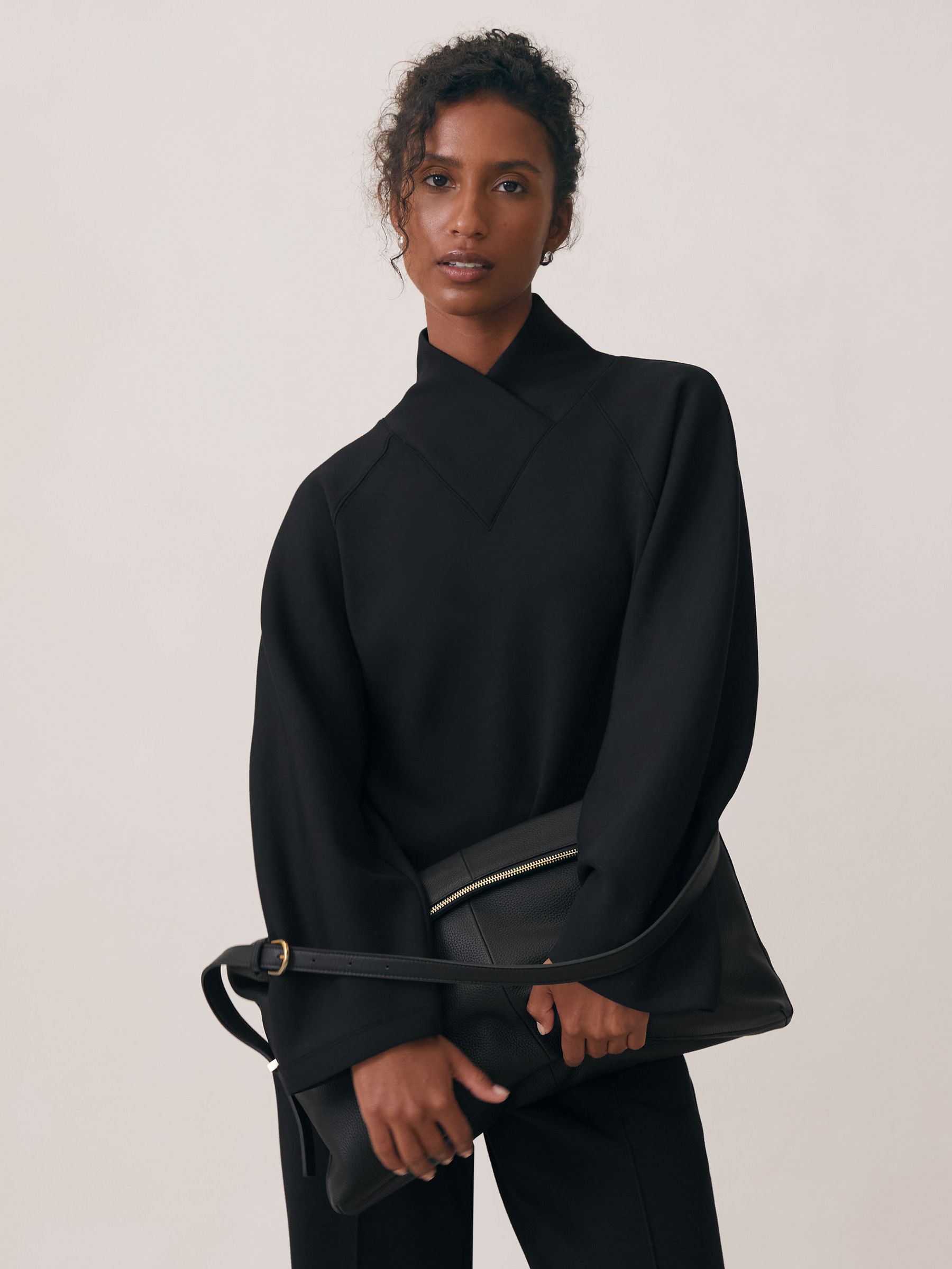 Modal-Blend Interlock Shawl Sweatshirt in Black