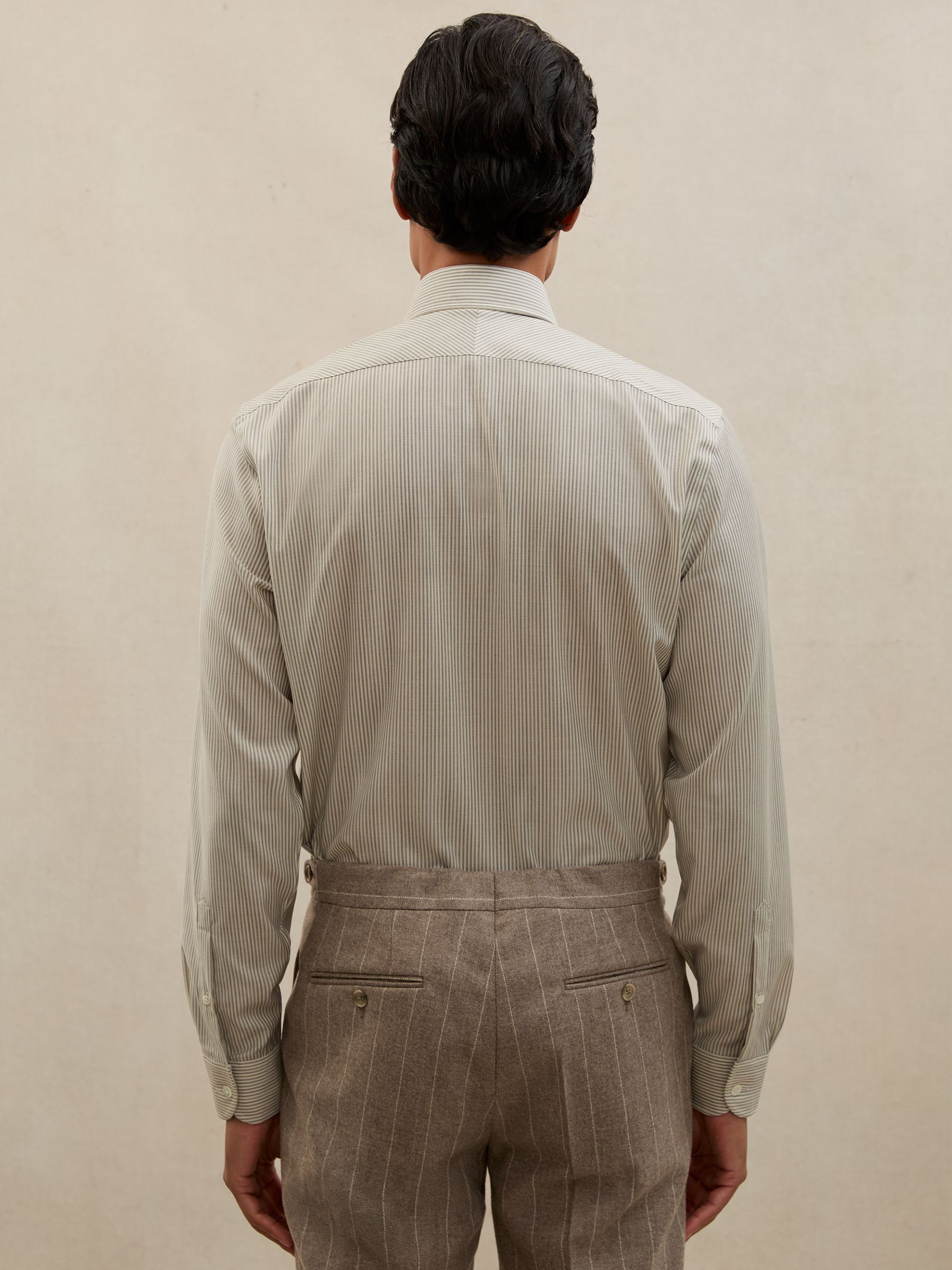 Atelier Wool Pinstripe Shirt Regular-Fit in White/Navy