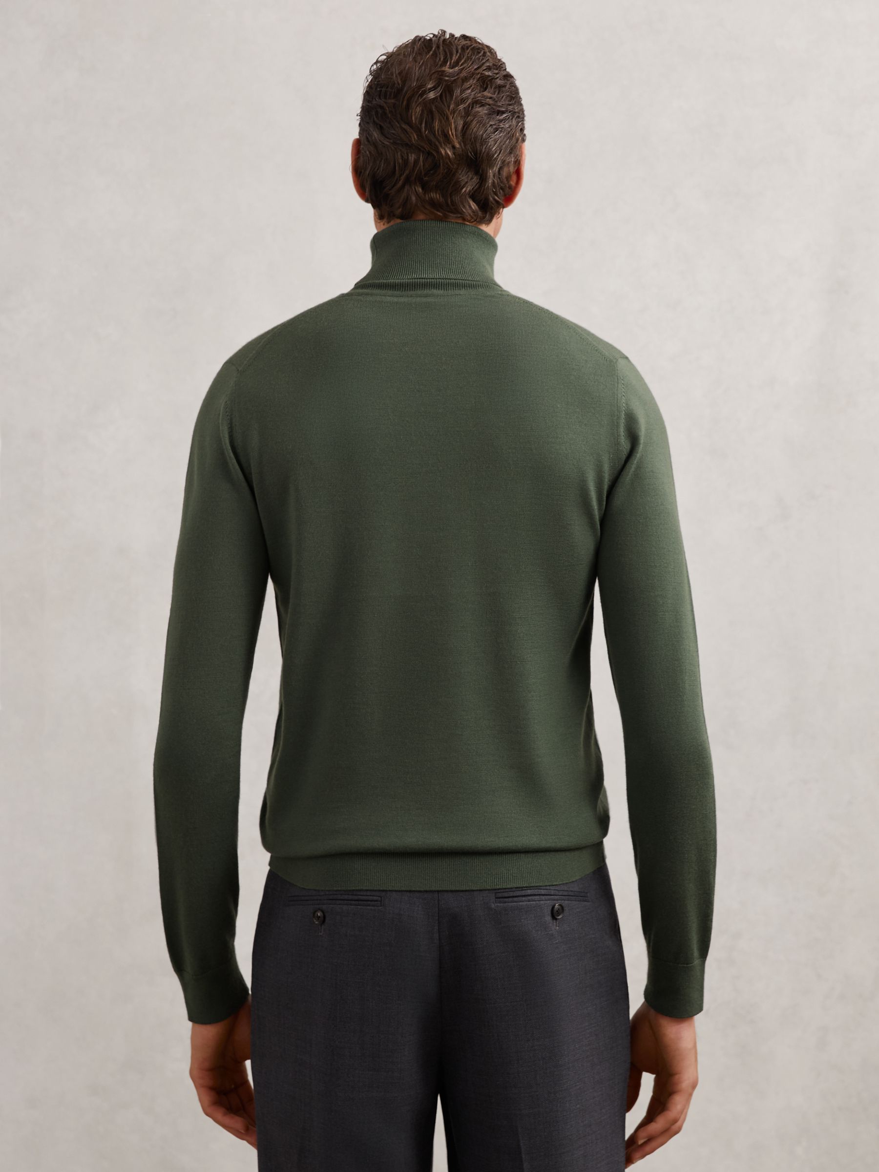 Merino Wool Roll-Neck Jumper in Kale Green