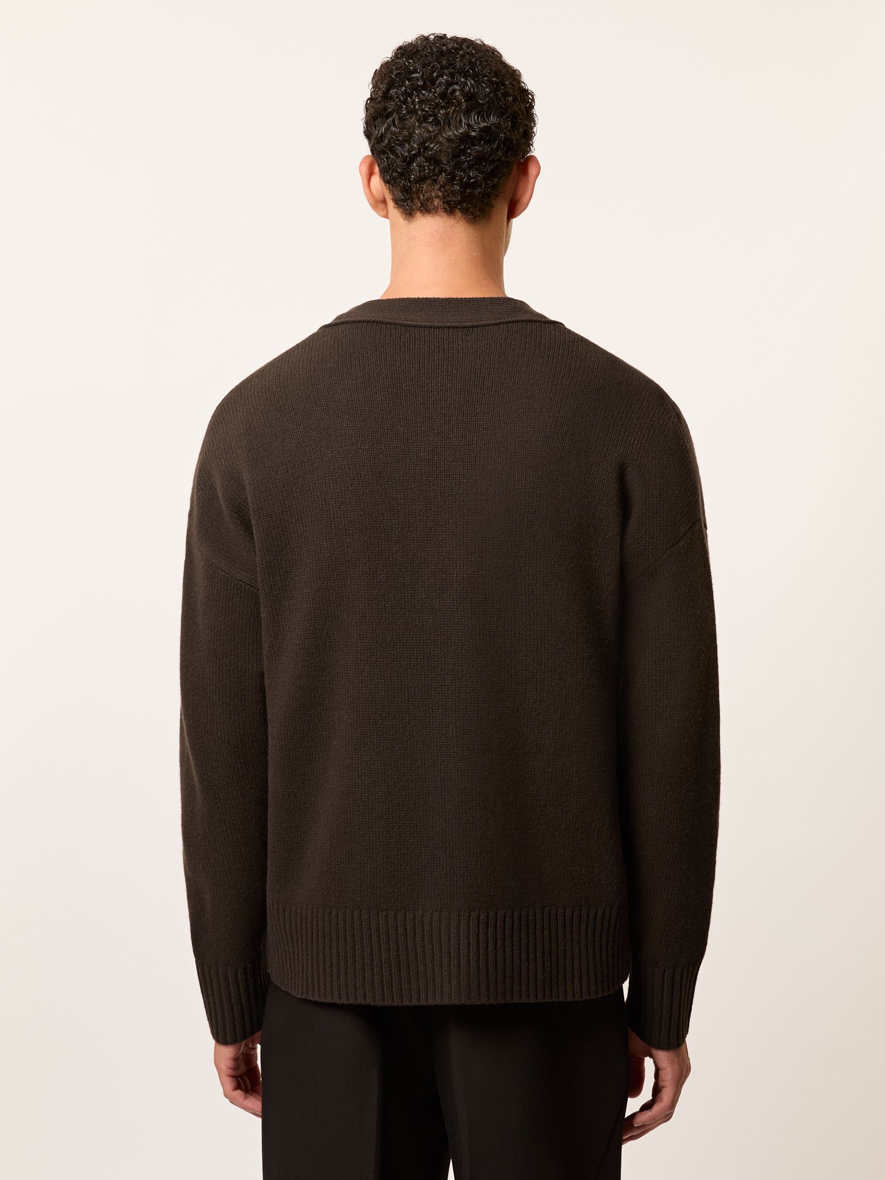 Monogram Embroidery Relaxed Cardigan Wool in Brown