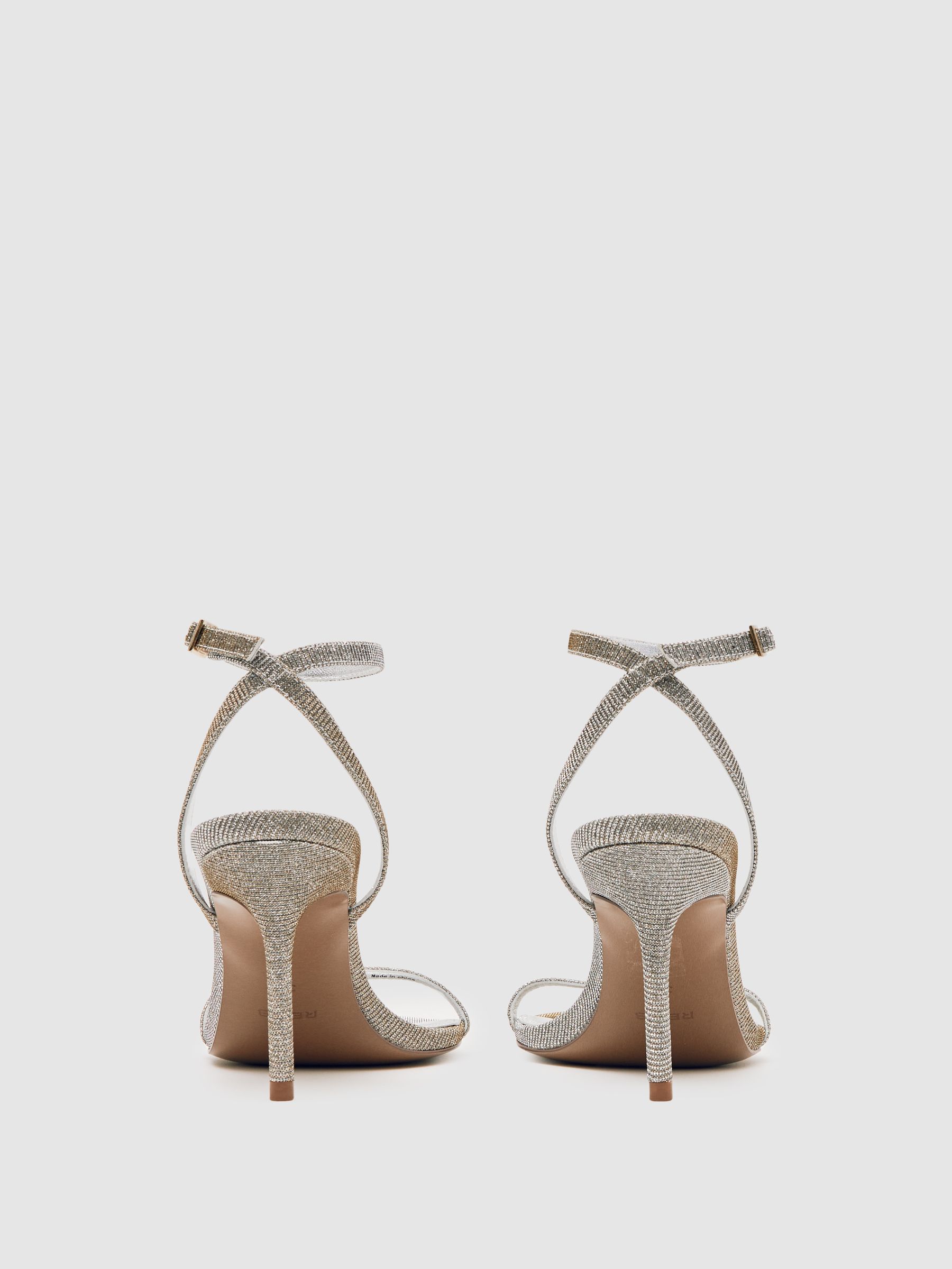 Metallic Strappy Stiletto Sandals in Silver