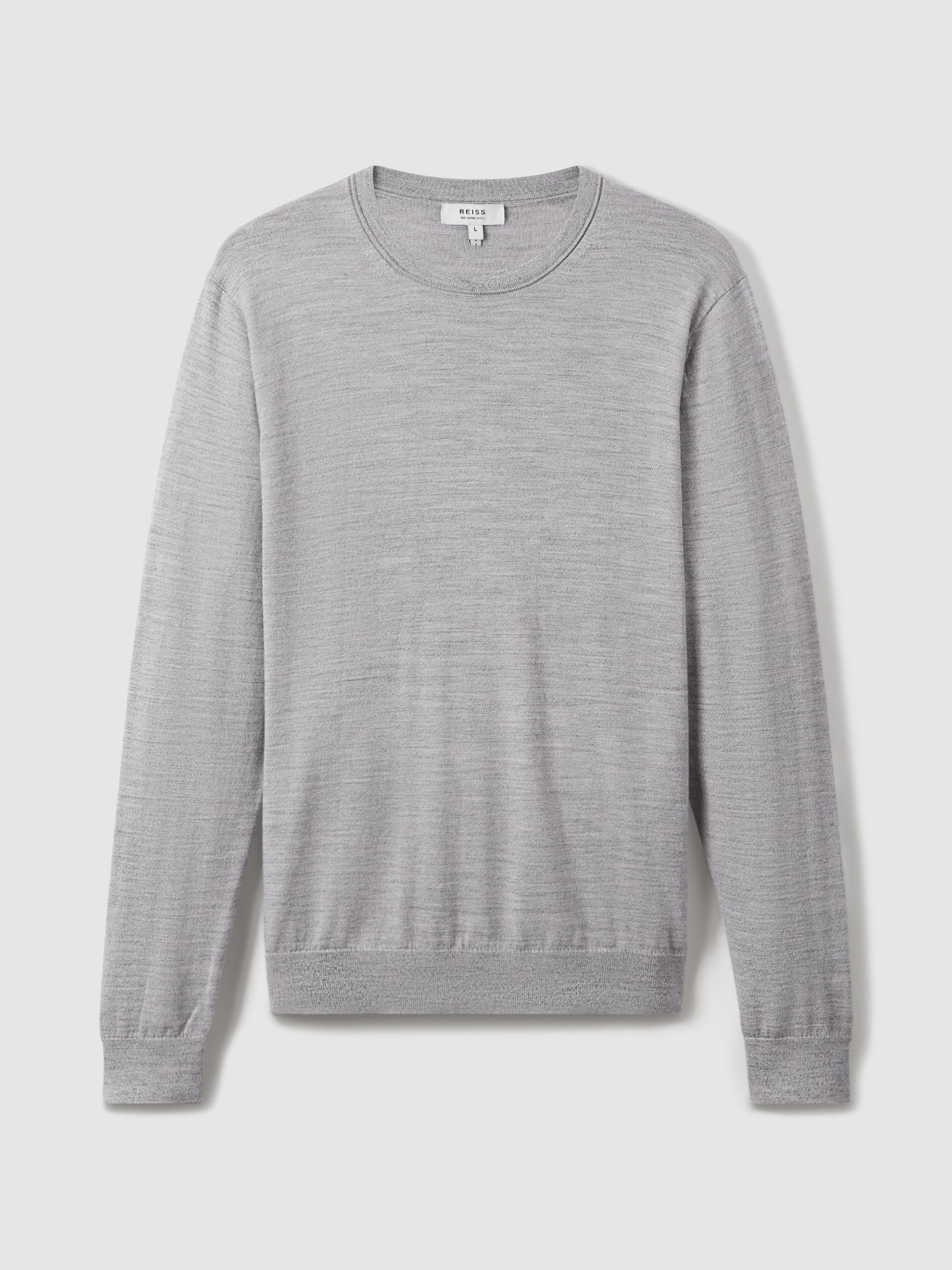 Merino Wool Crew Neck Jumper in Soft Grey Mouline