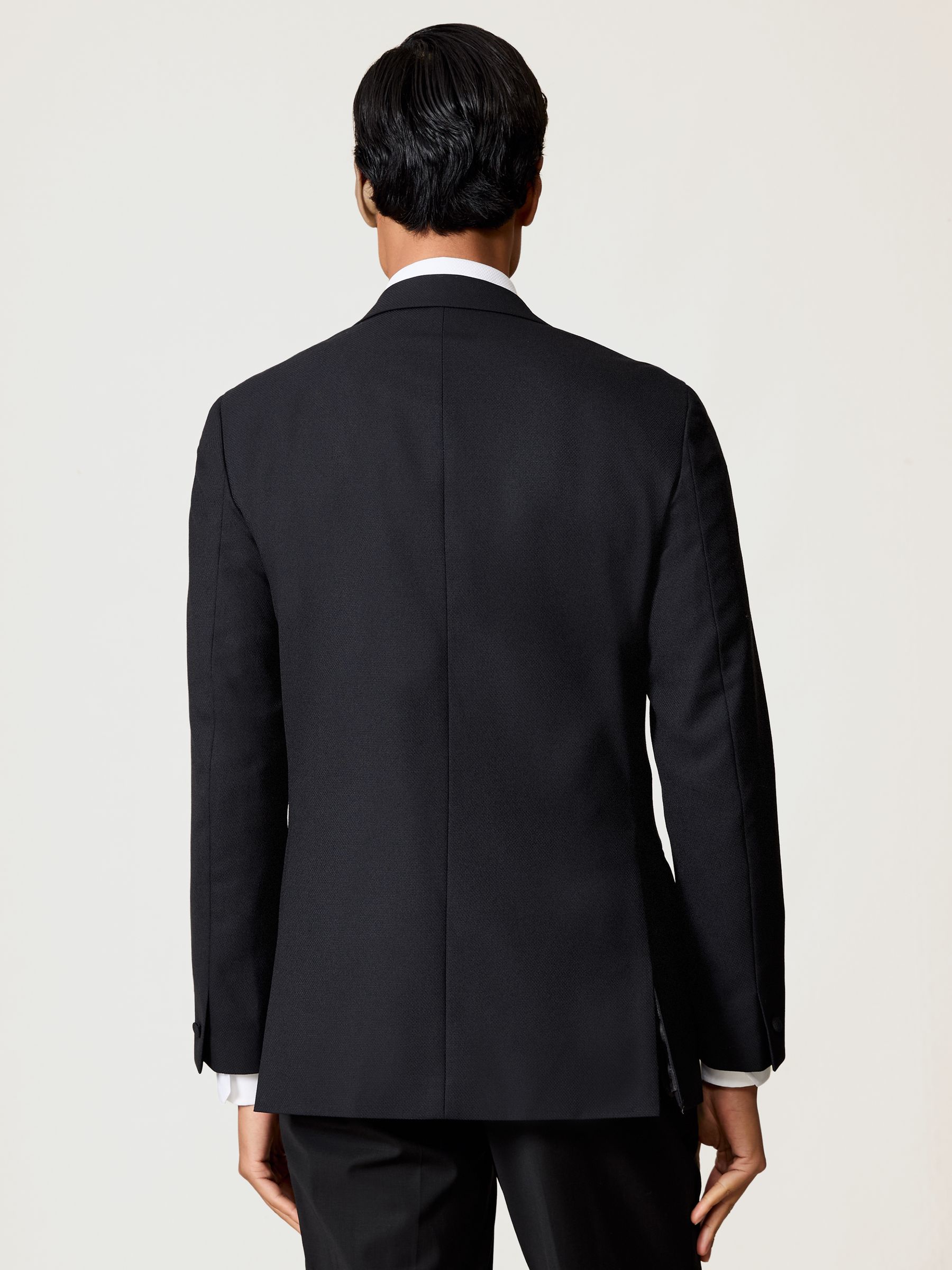 Single-Breasted Jacquard Tuxedo Jacket Wool-Blend Tailored-Fit in Navy