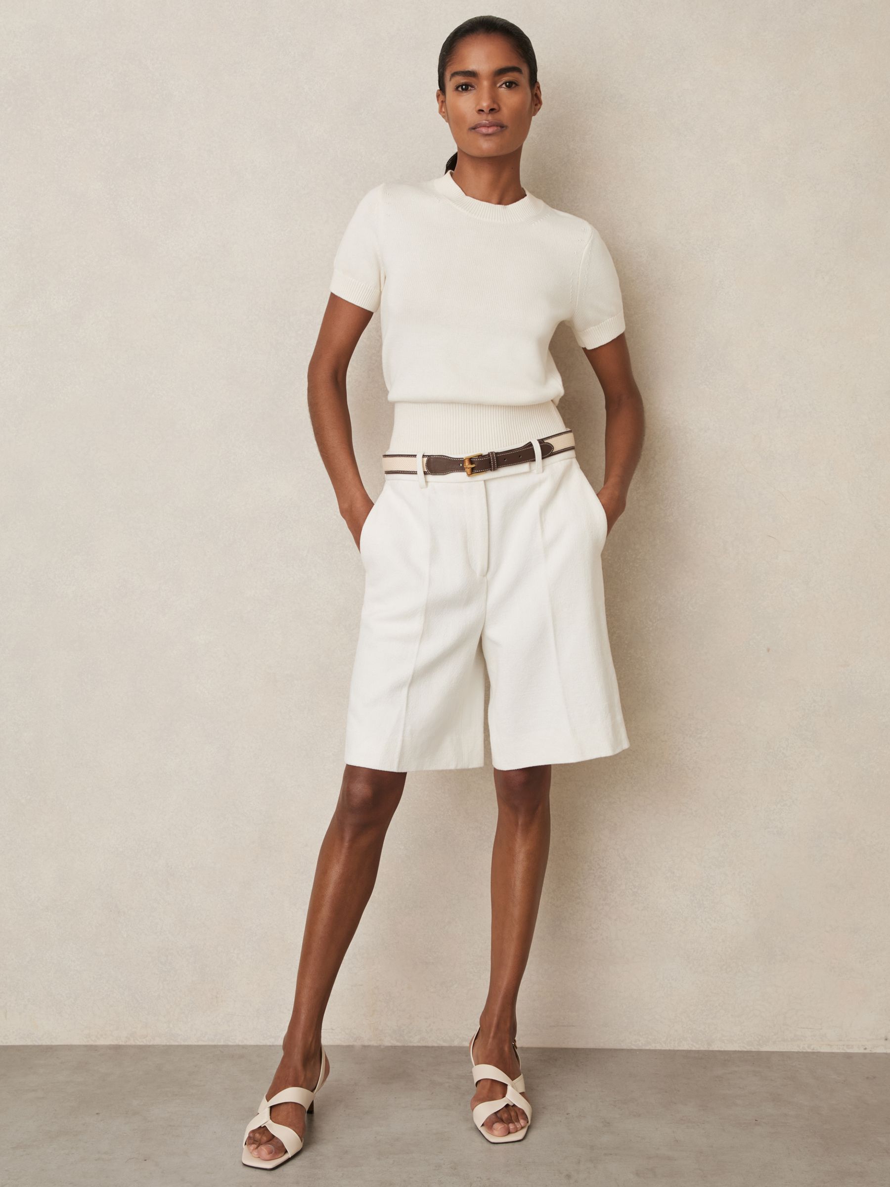 Cotton And Wool Crew-Neck Top in Ivory