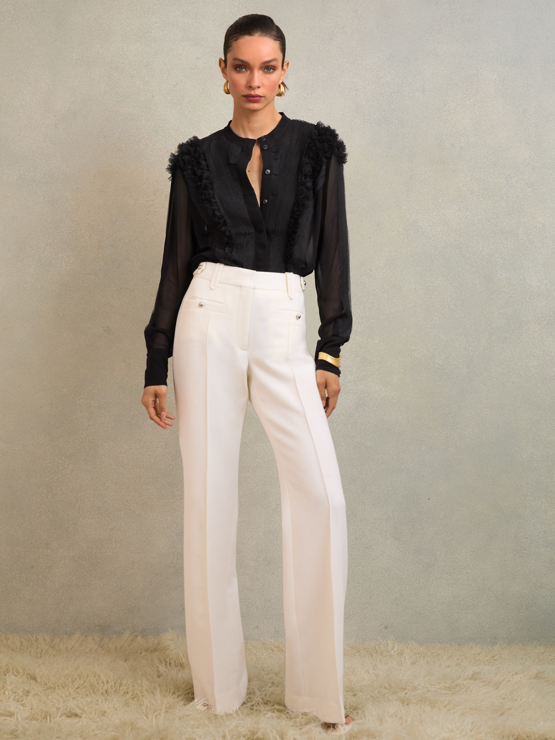 Atelier Sheer Ruffle-Trim Blouse in Black