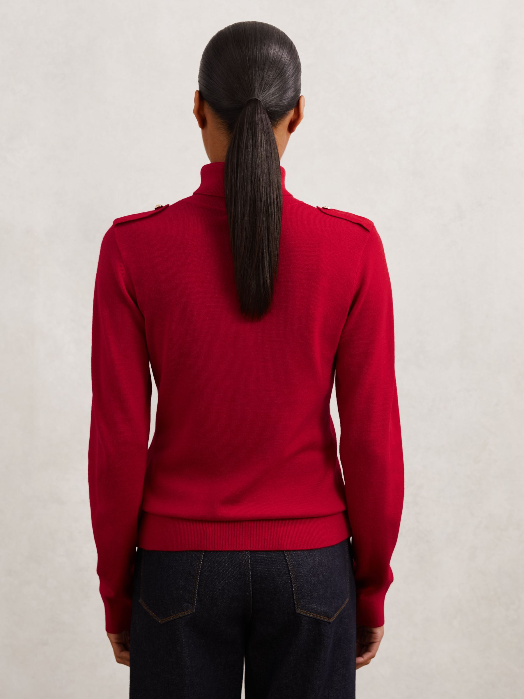 Wool Epaulette Roll-Neck Jumper in Red