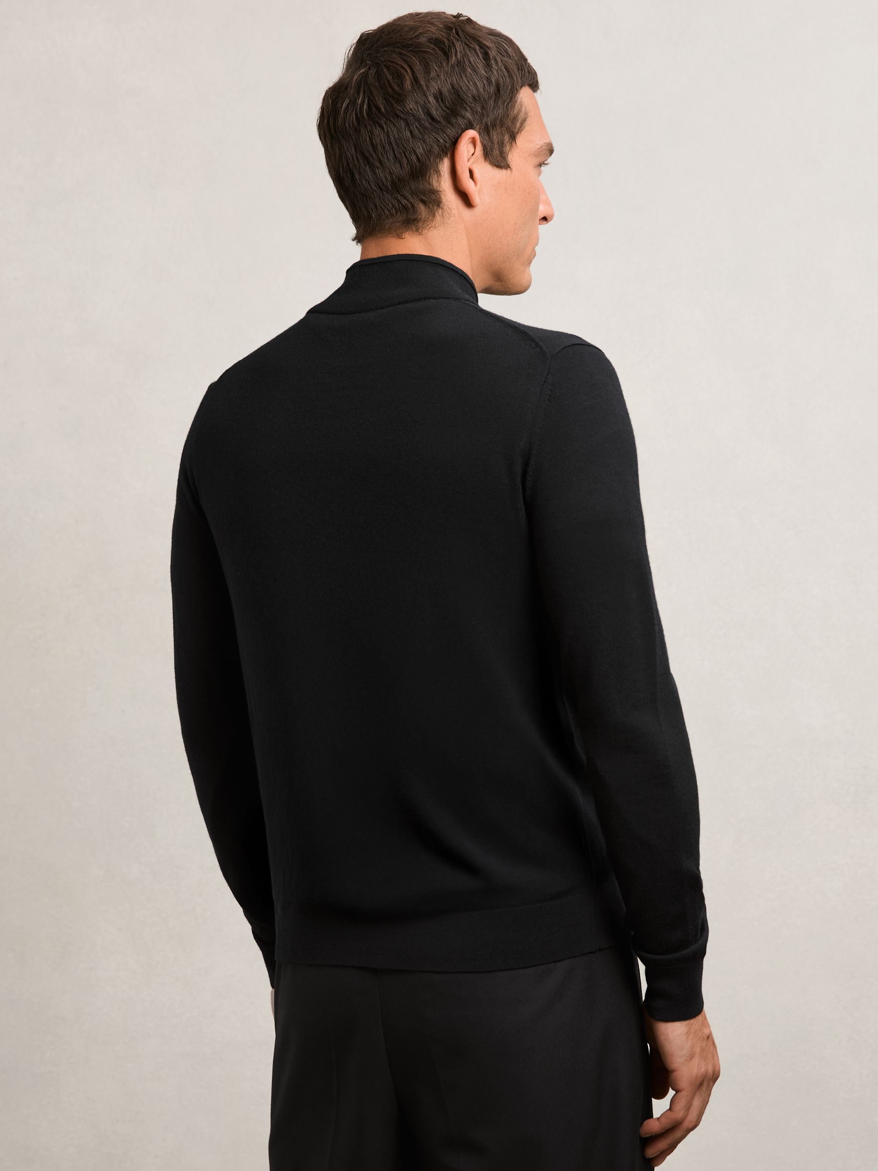 Merino Wool Zip-Through Cardigan in Black