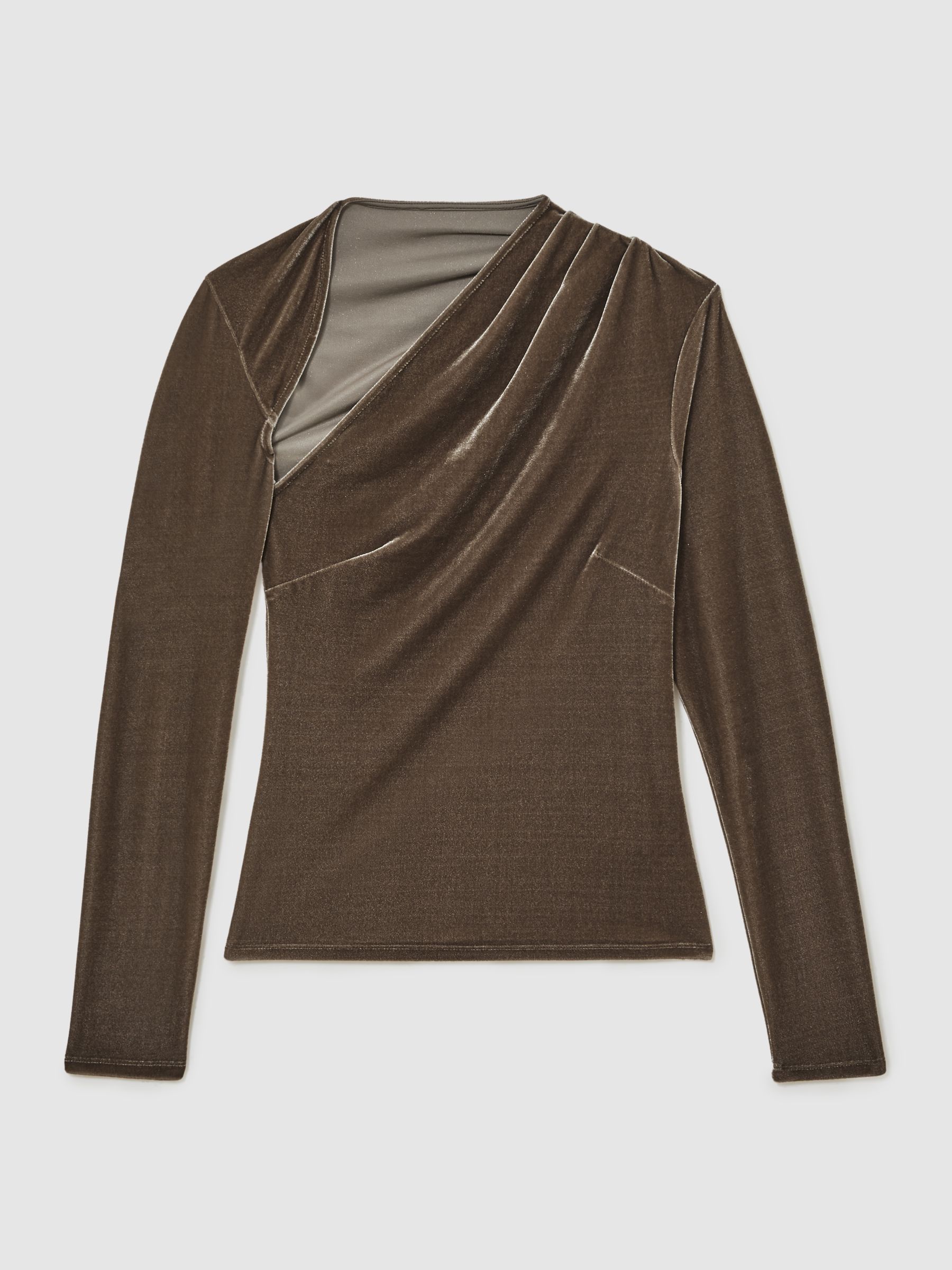 Velvet Cut-Out Long-Sleeve Top in Mocha Brown