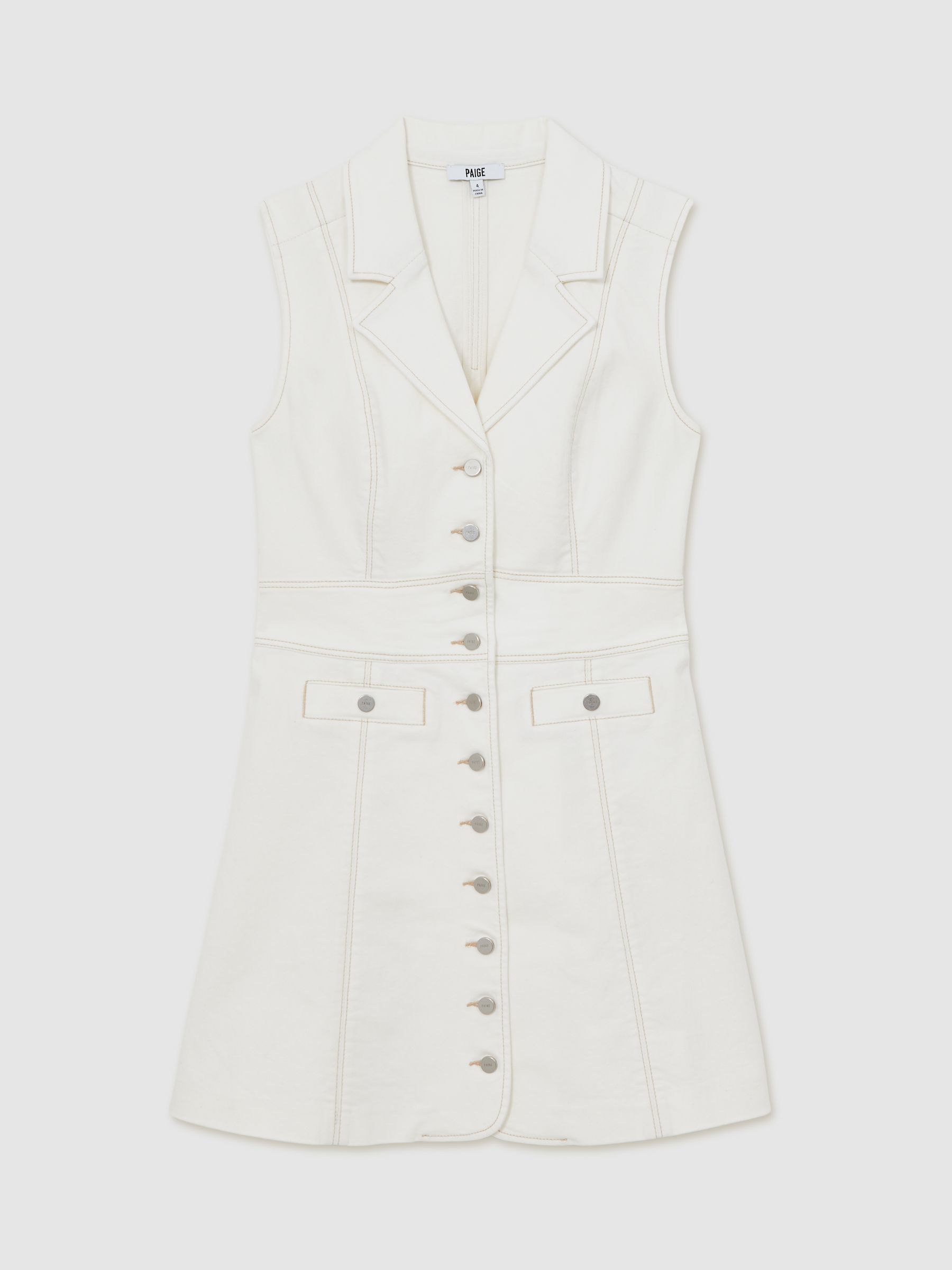 Paige Denim Button-Through Mini Dress in Ecru