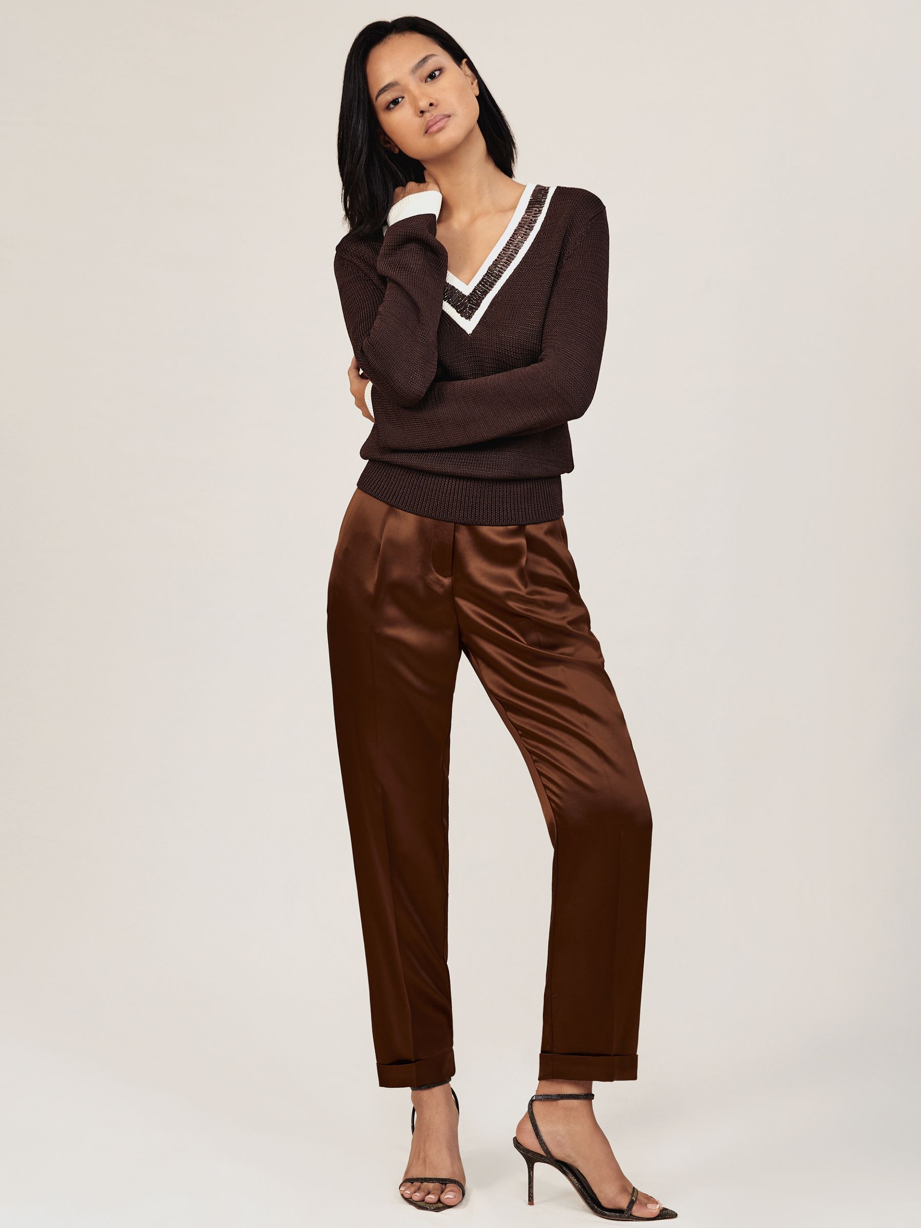 Satin Taper Trousers in Bronze