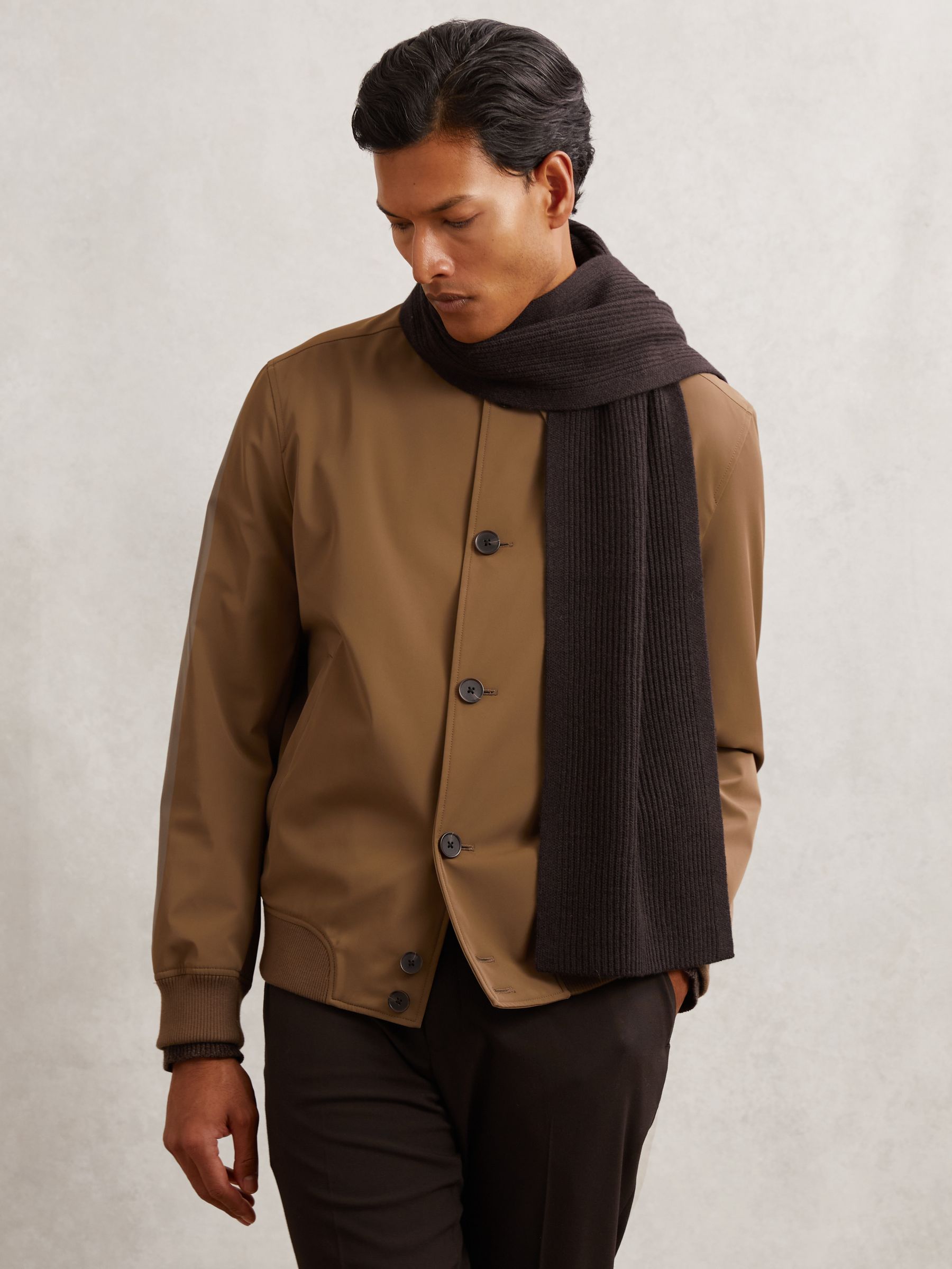 Merino Wool Rib-Knit Scarf in Chocolate Brown