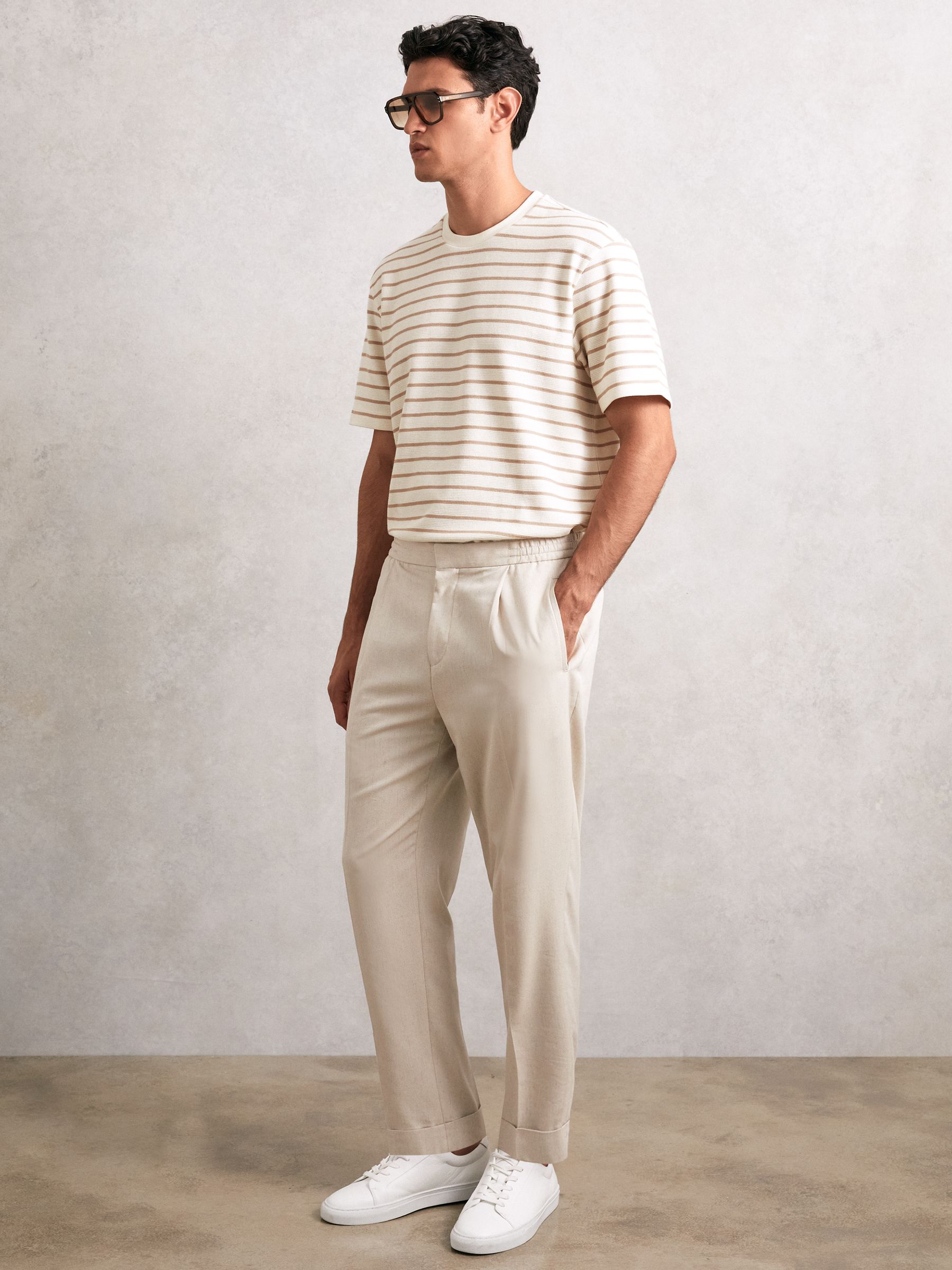 Cotton Textured Stripe T-Shirt in Oatmeal/White