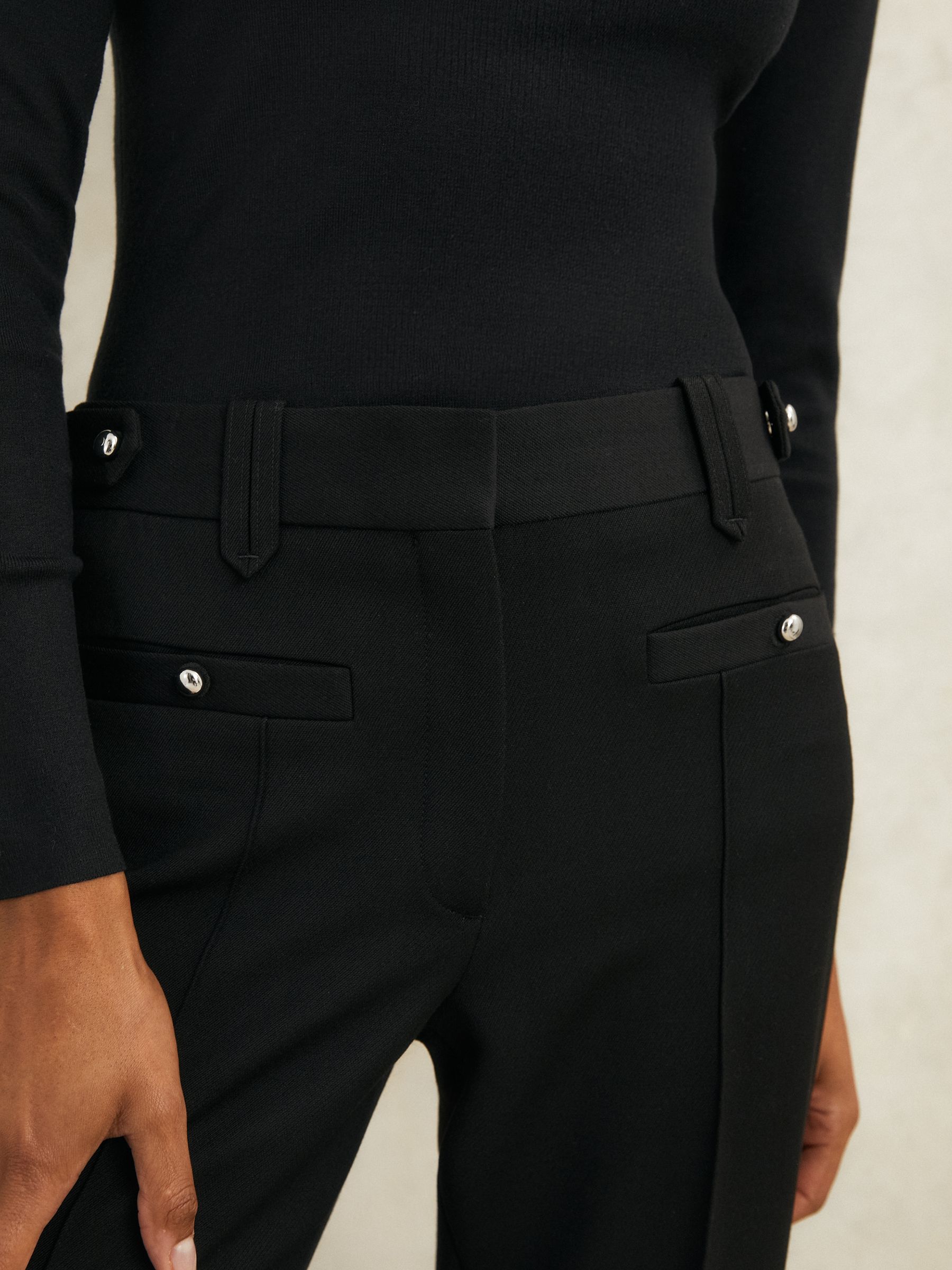 Atelier Wool Stud Flared Trousers in Black
