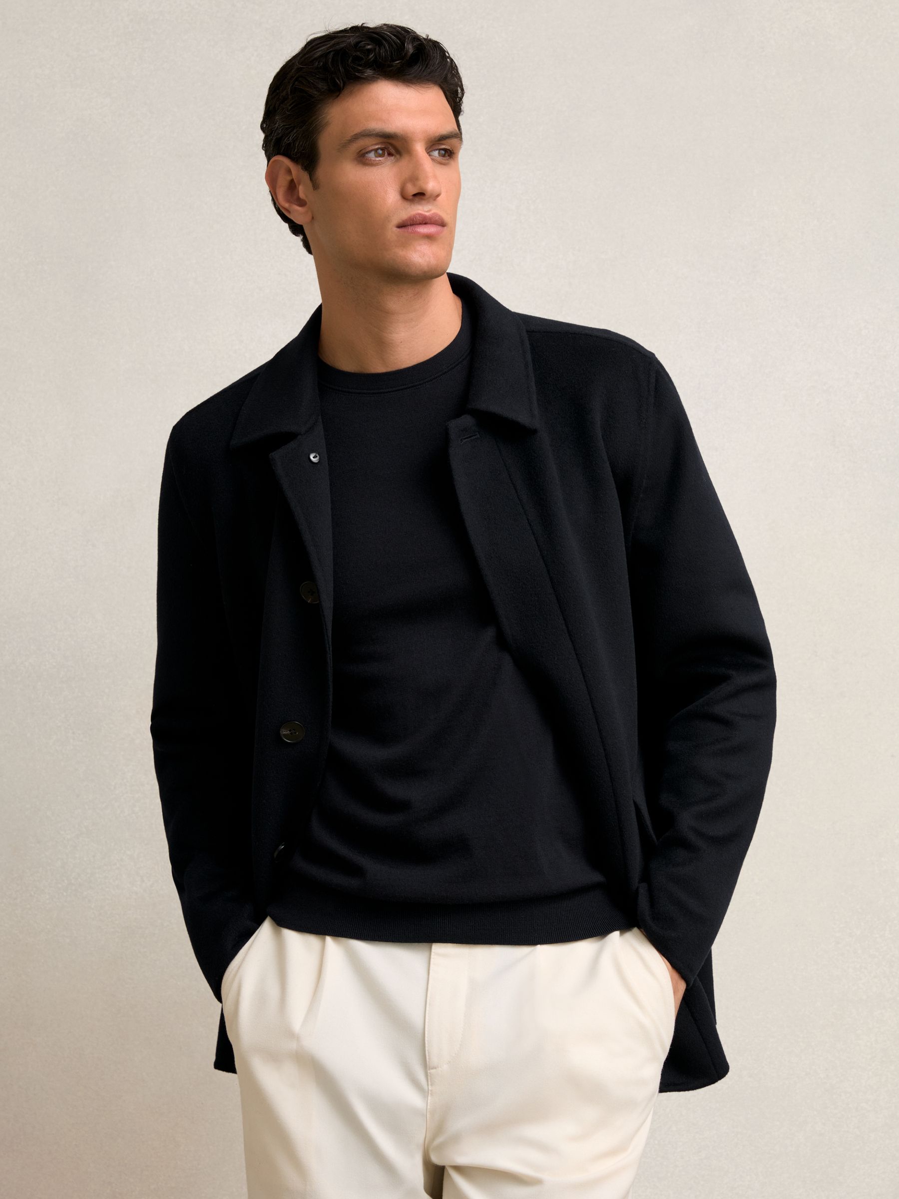 Wool Blend Double Face Button Jacket in Brown