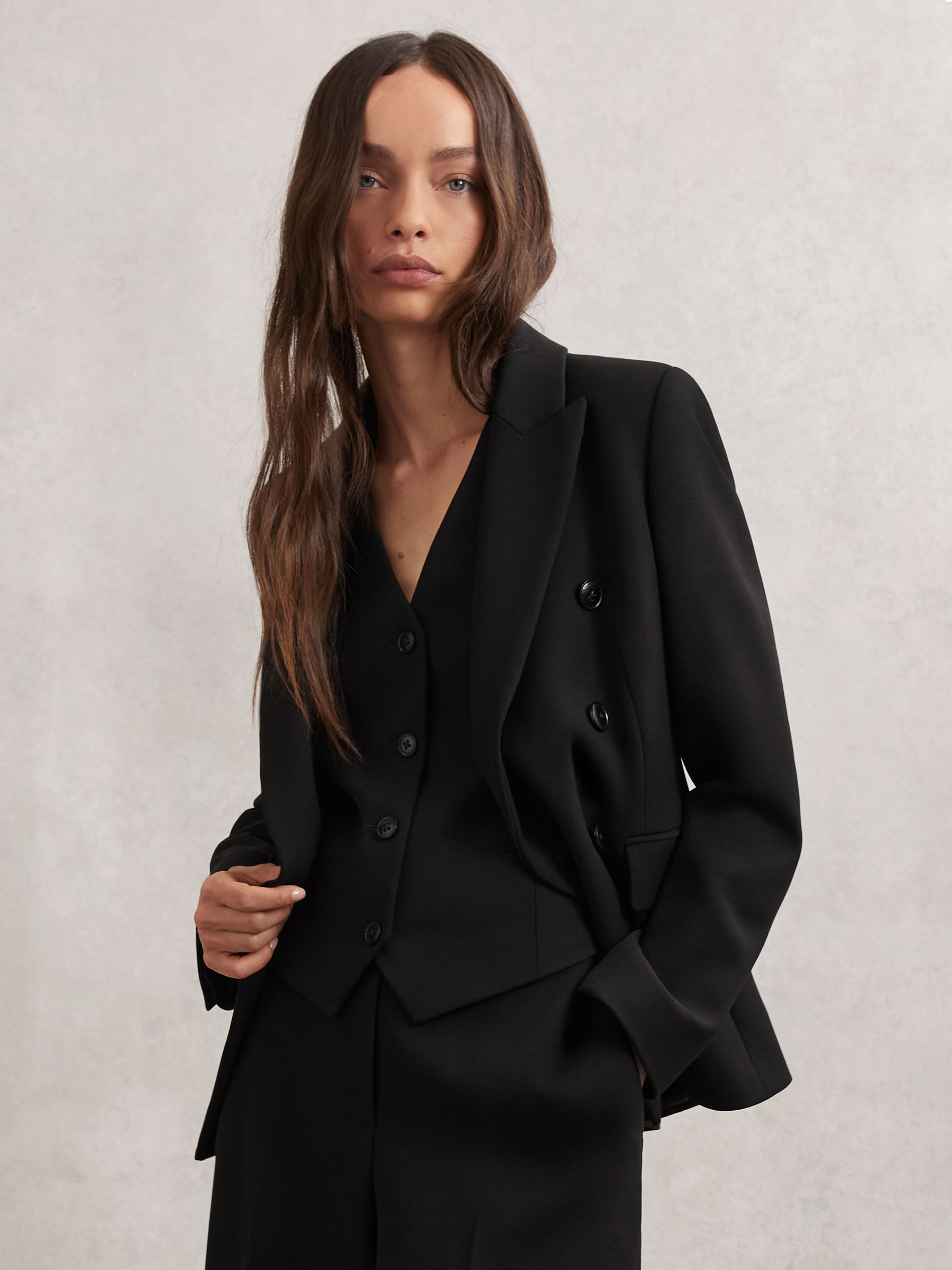 Petite Double-Breasted Suit Blazer in Black