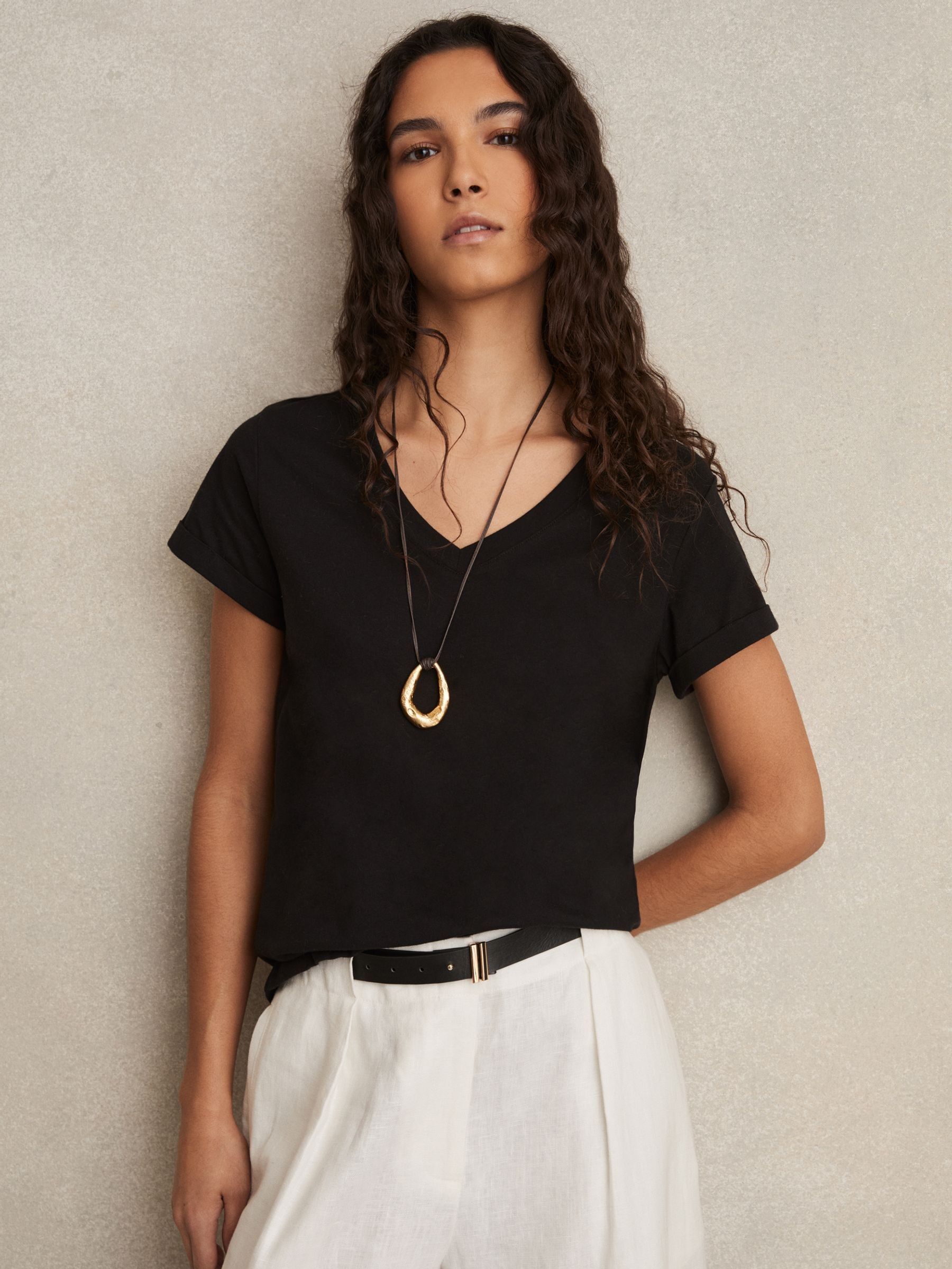 Cotton-Jersey V-Neck T-Shirt in Black