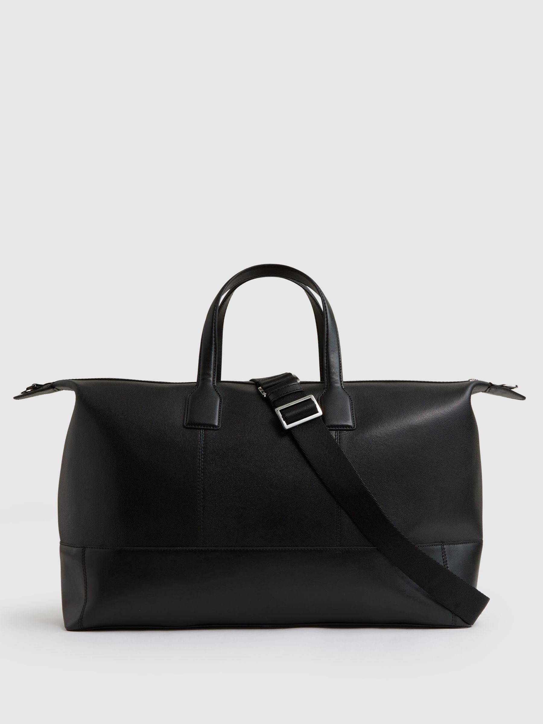 Micro-Grain Leather Holdall in Black