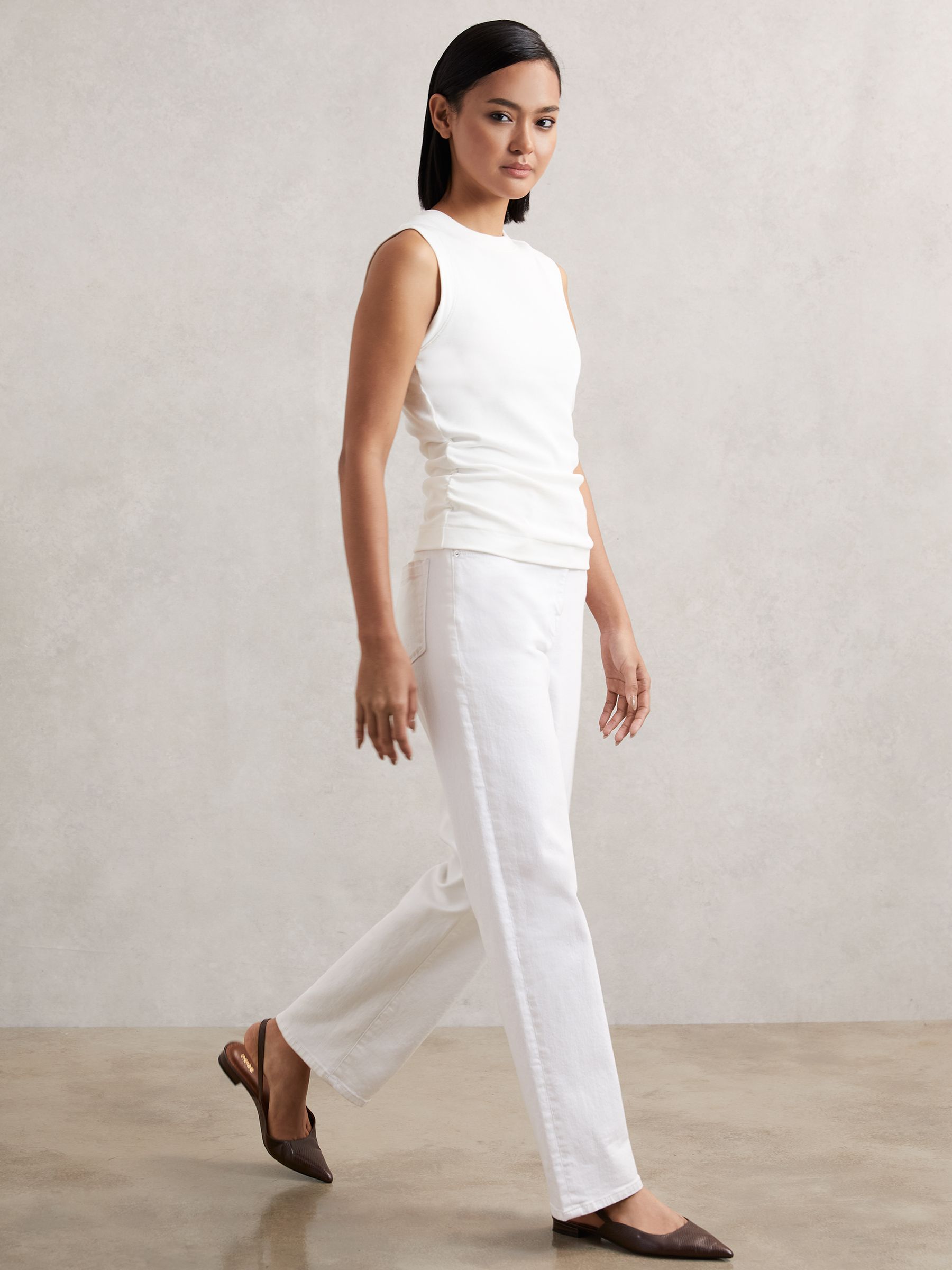 Fine-Rib Ruched Vest Top in White