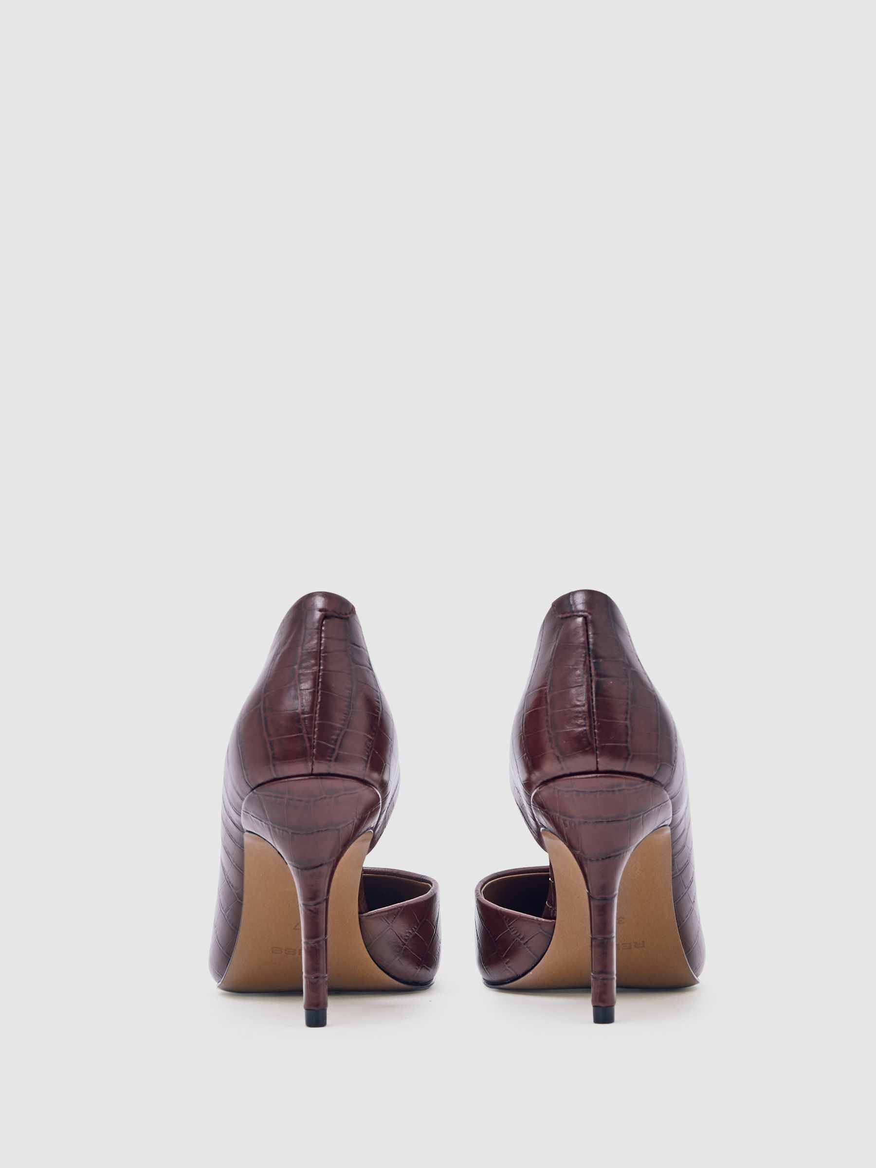 Leather Crocodile-Effect Court Shoes in Burgundy