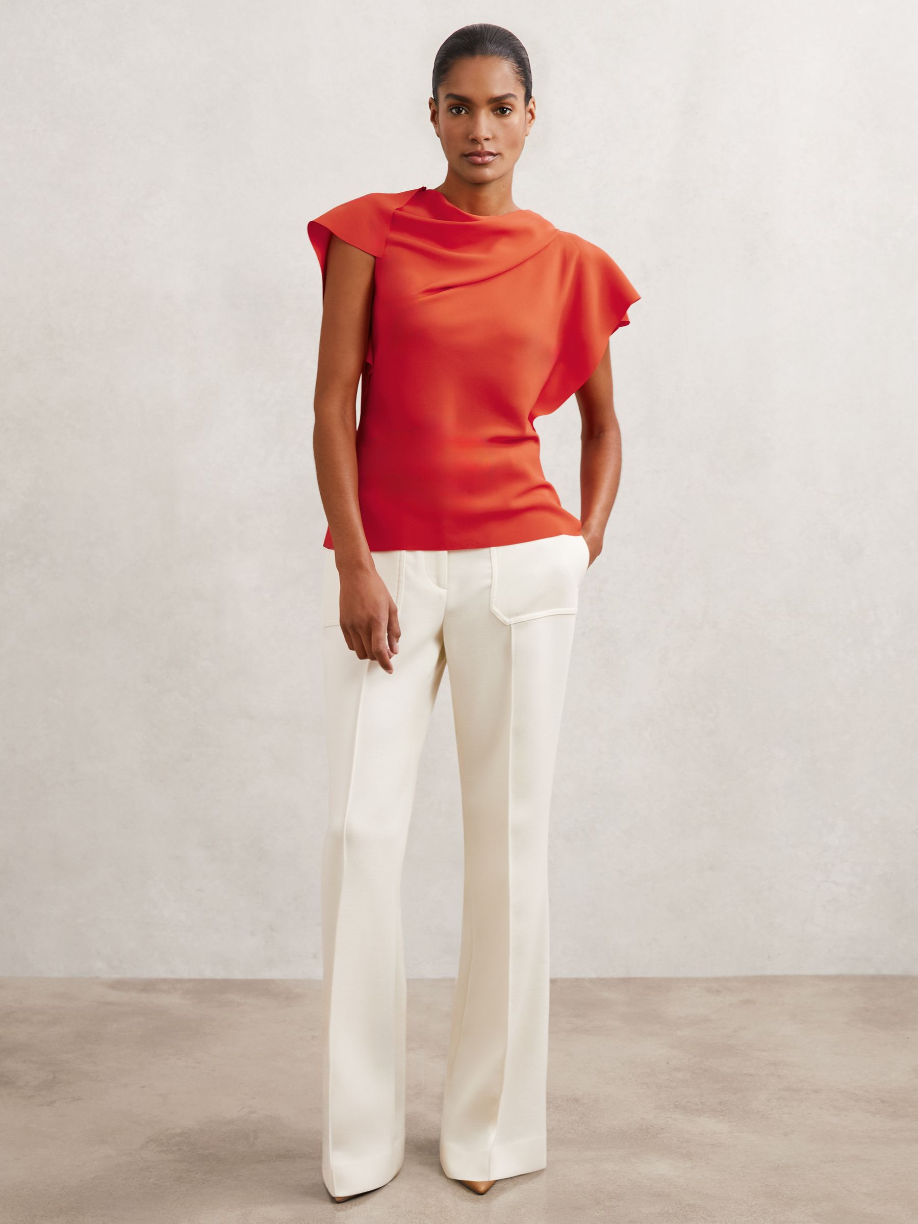 Asymmetric Drape-Neck Top in Orange