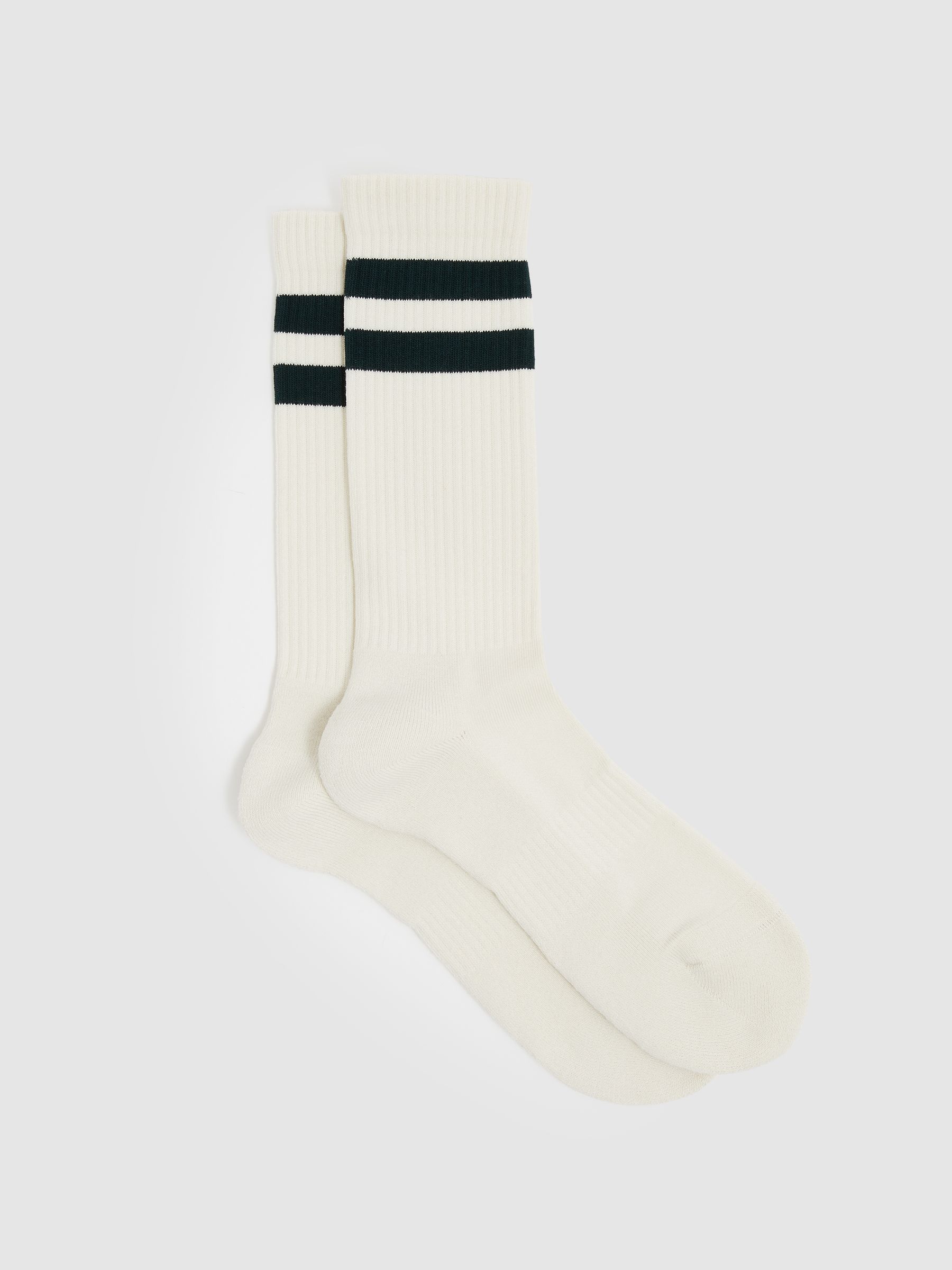 Cotton-Blend Double-Stripe Socks in Navy/Ecru