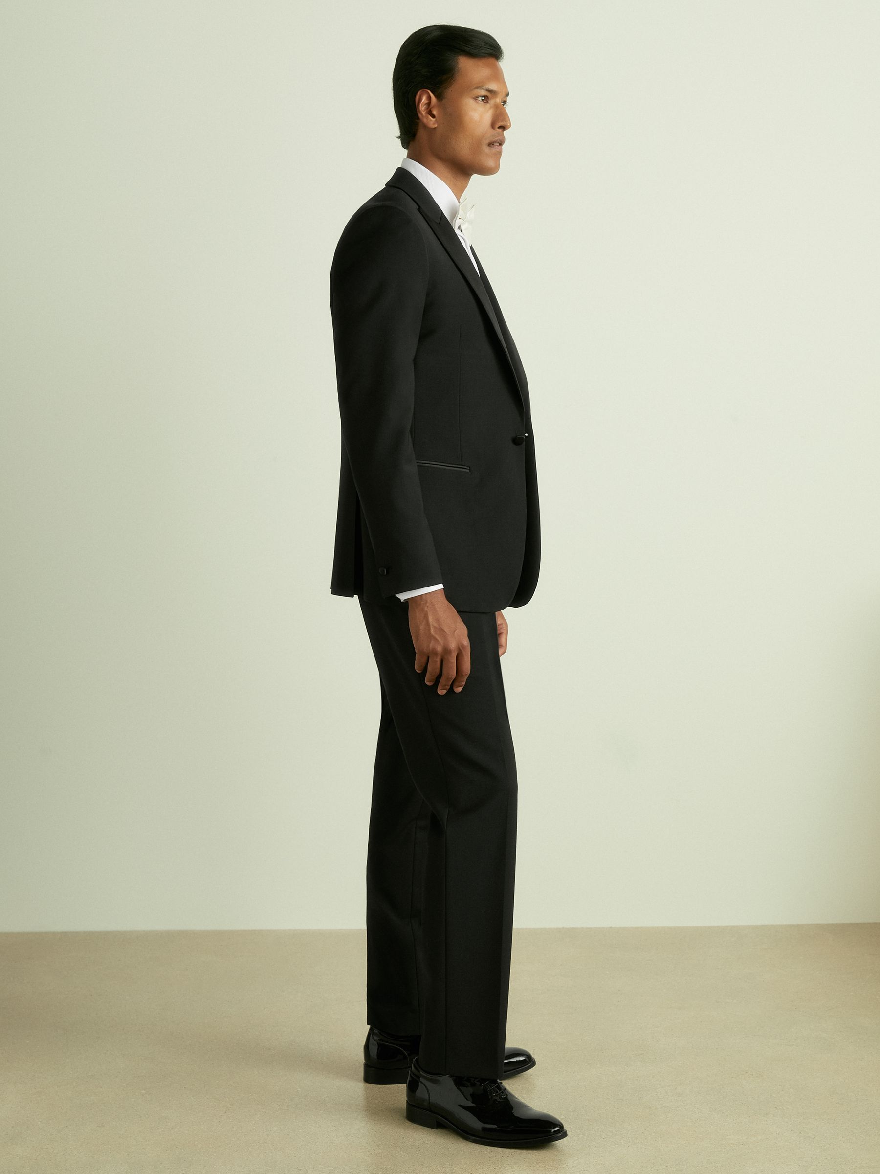 Tailored Fit Wool Blend Tuxedo Trouser in Black
