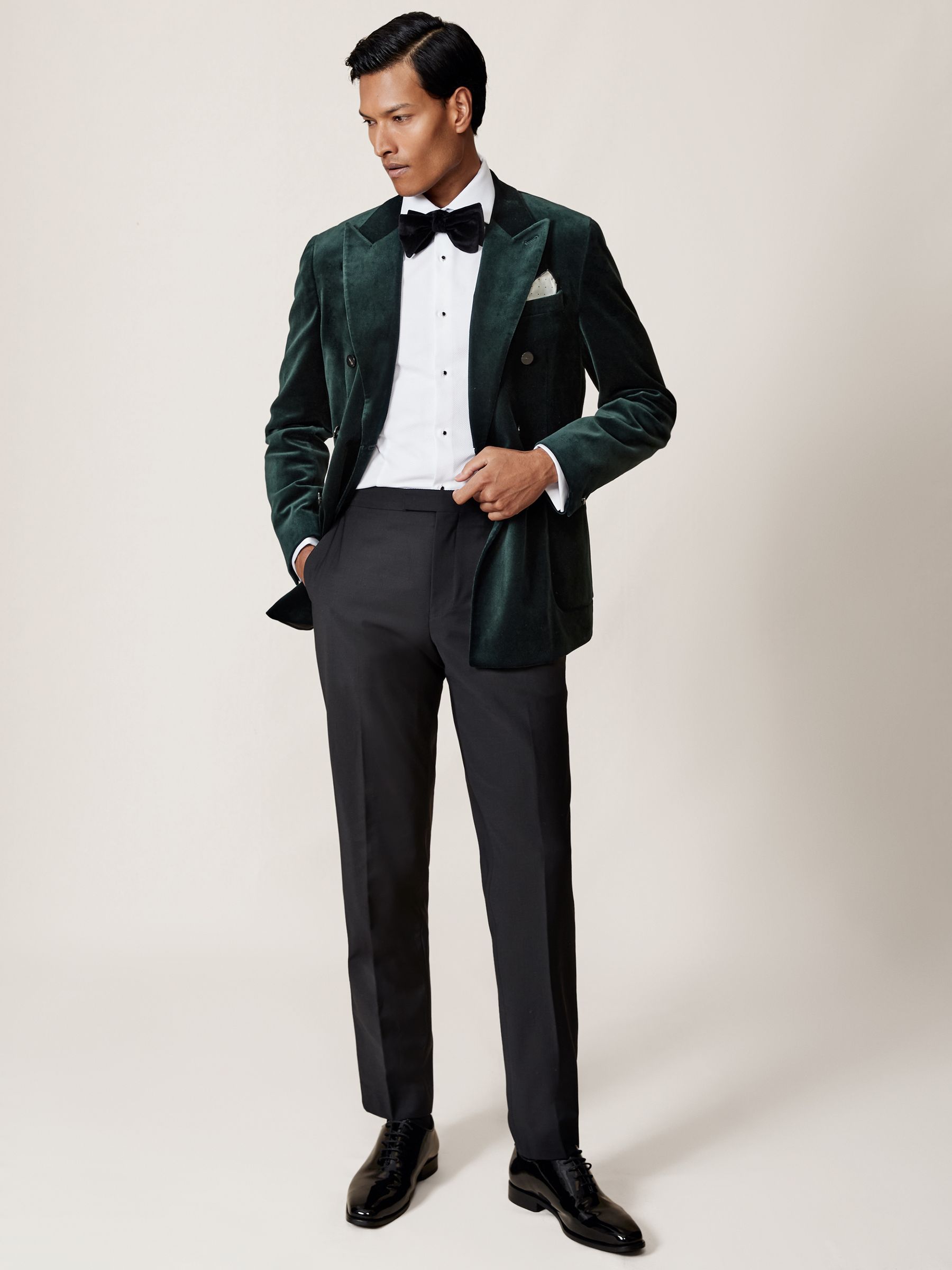 Double-Breasted Velvet Blazer Slim-Fit in Emerald Green