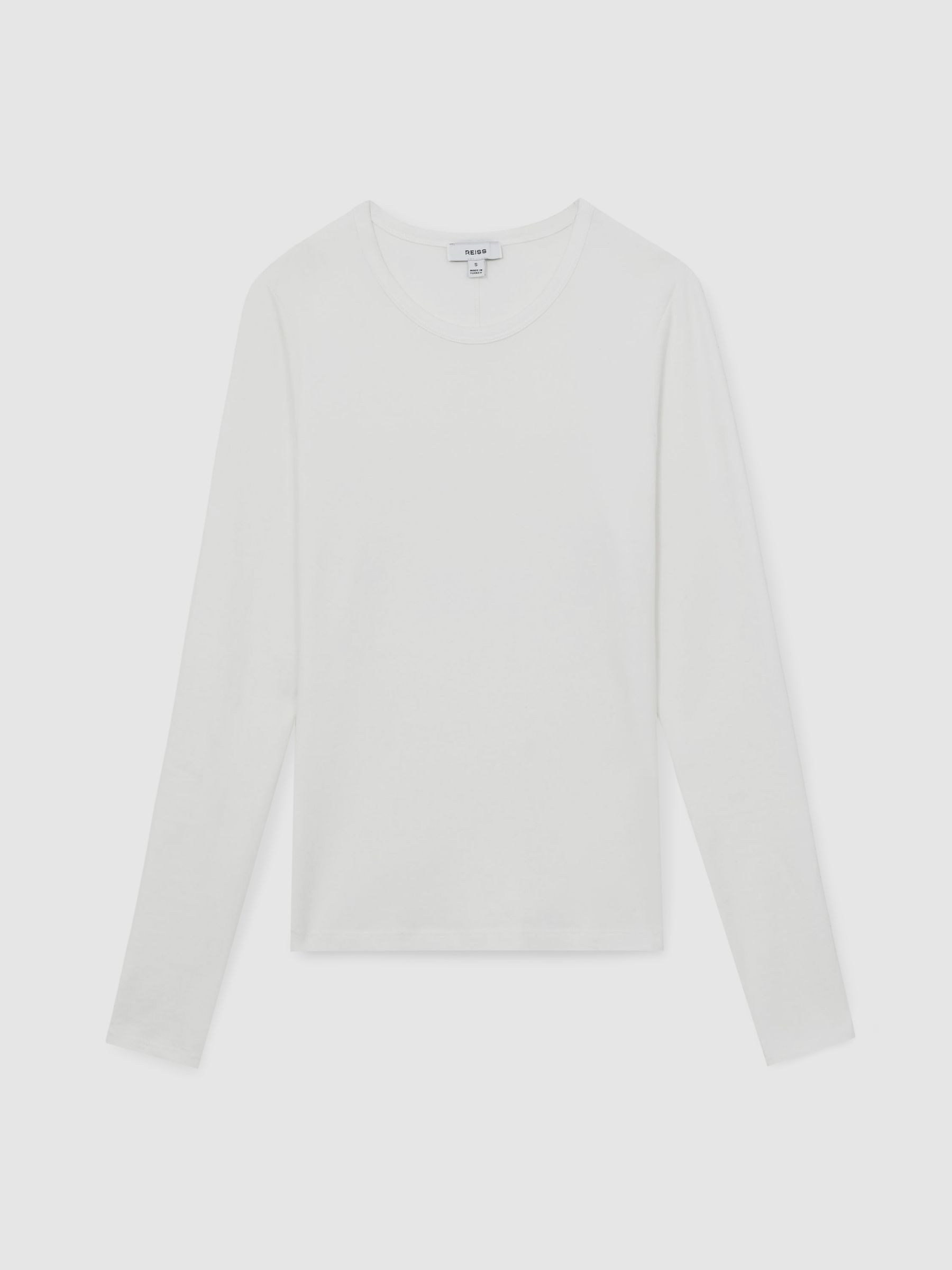 Cotton Crew-Neck Long-Sleeve T-Shirt With Stretch in White