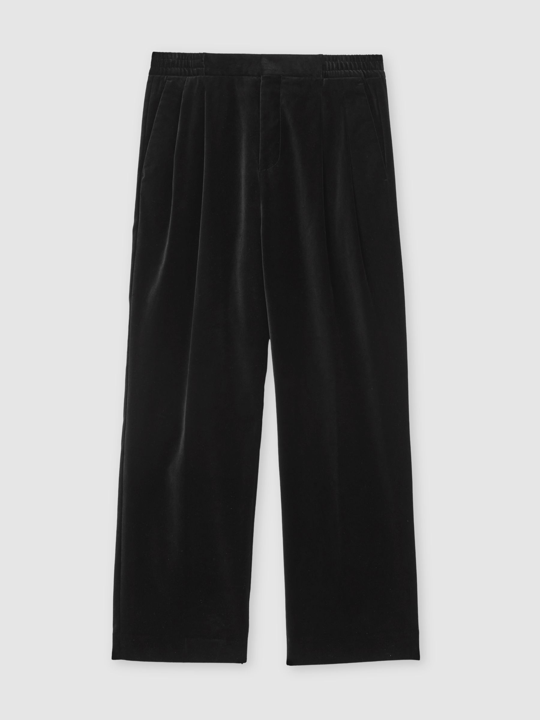 Wide-Leg Relaxed-Fit Velvet Trousers in Black