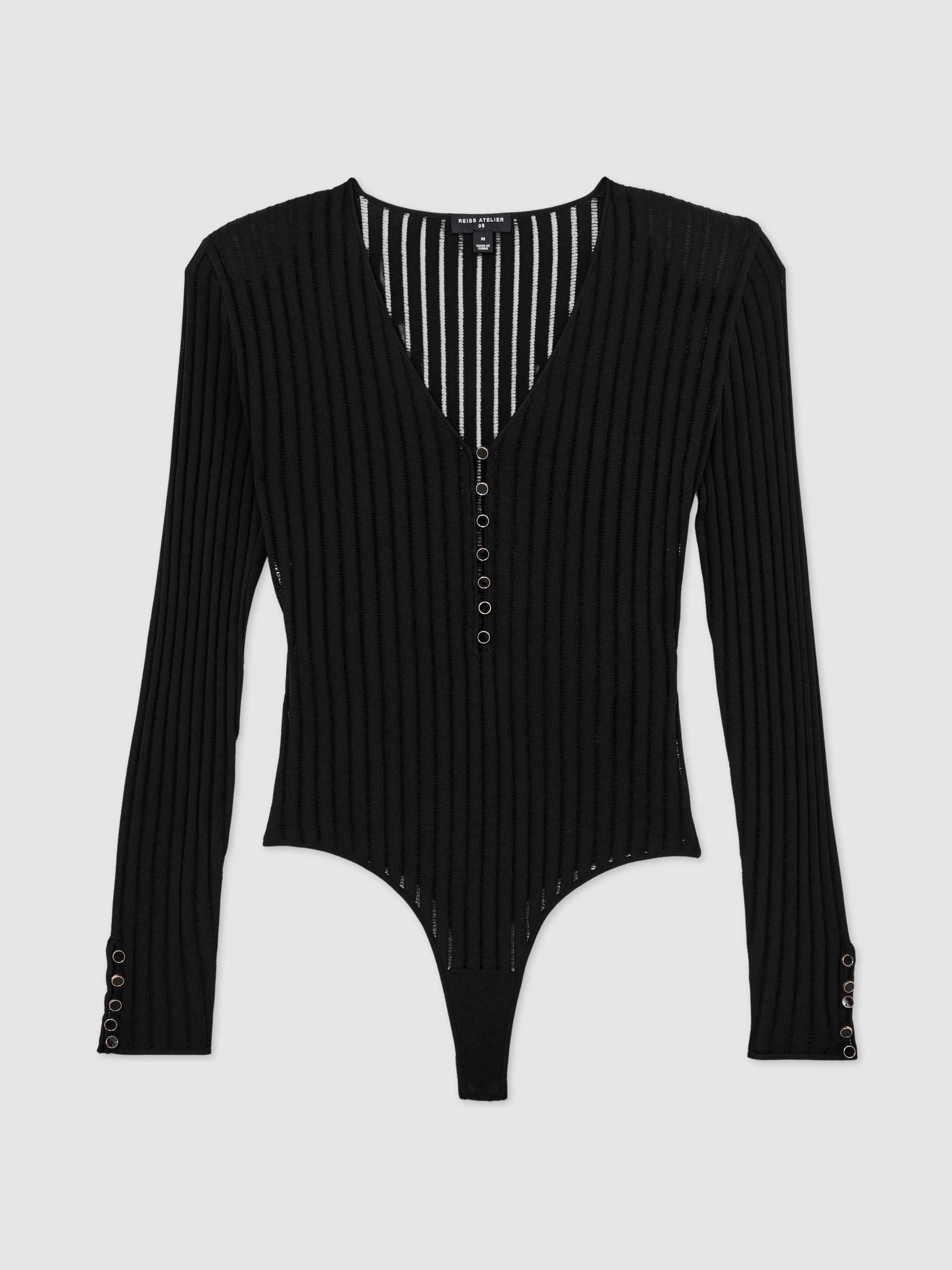 Atelier Ladder-Stitch Knit Bodysuit in Black