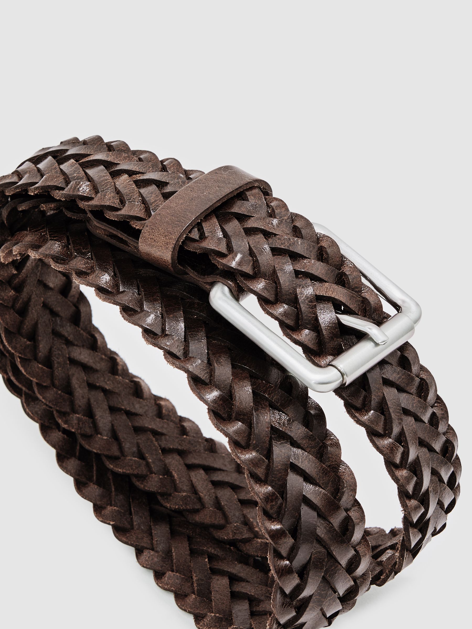 Leather Woven Belt in Chocolate