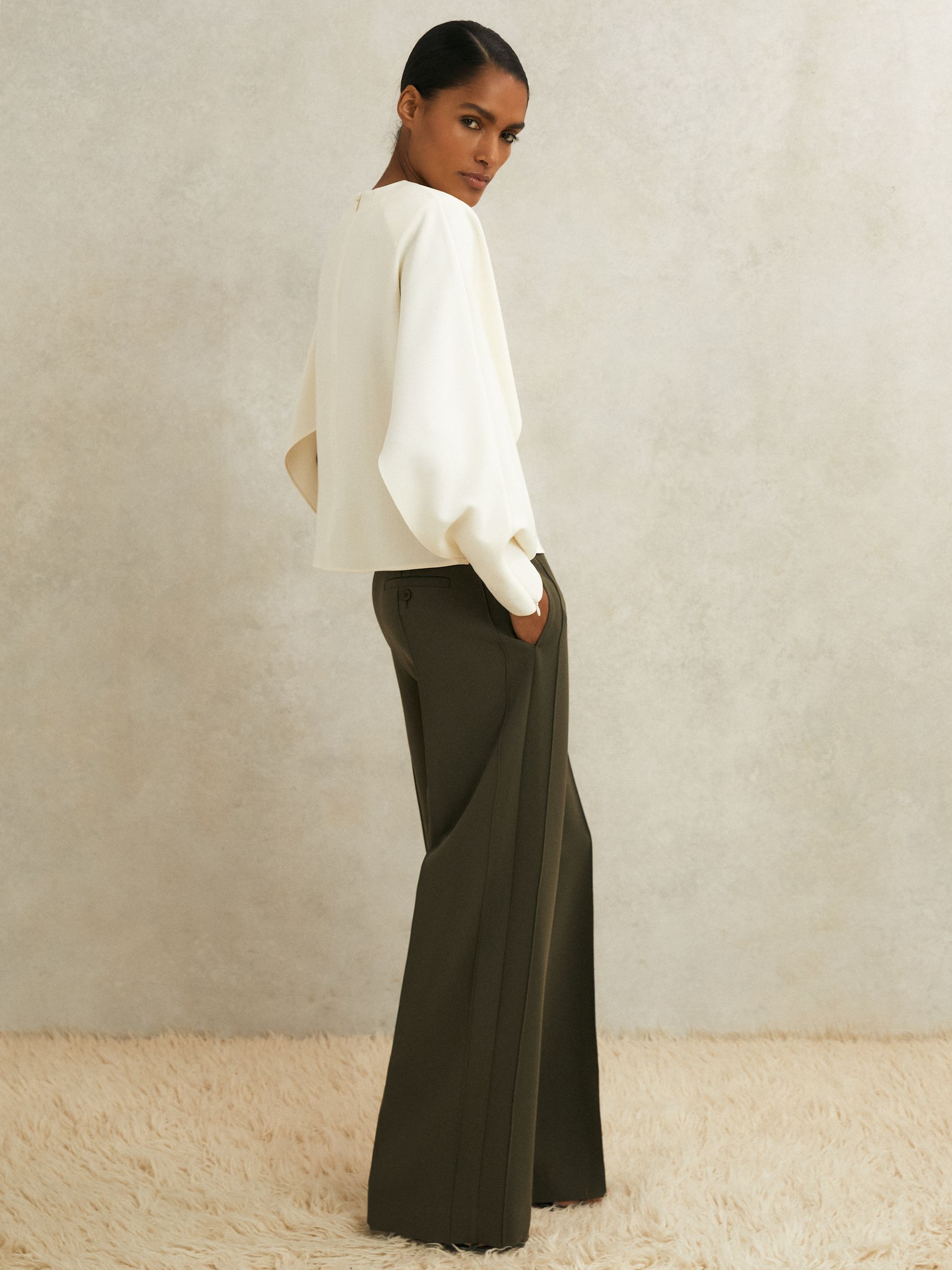 Atelier Crepe Wide-Leg Trousers in Khaki
