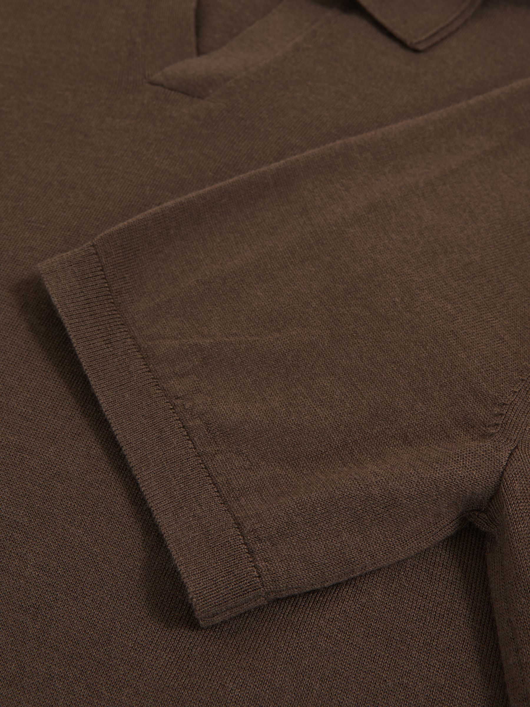 Merino Wool Open-Collar Polo Shirt in Chocolate Brown