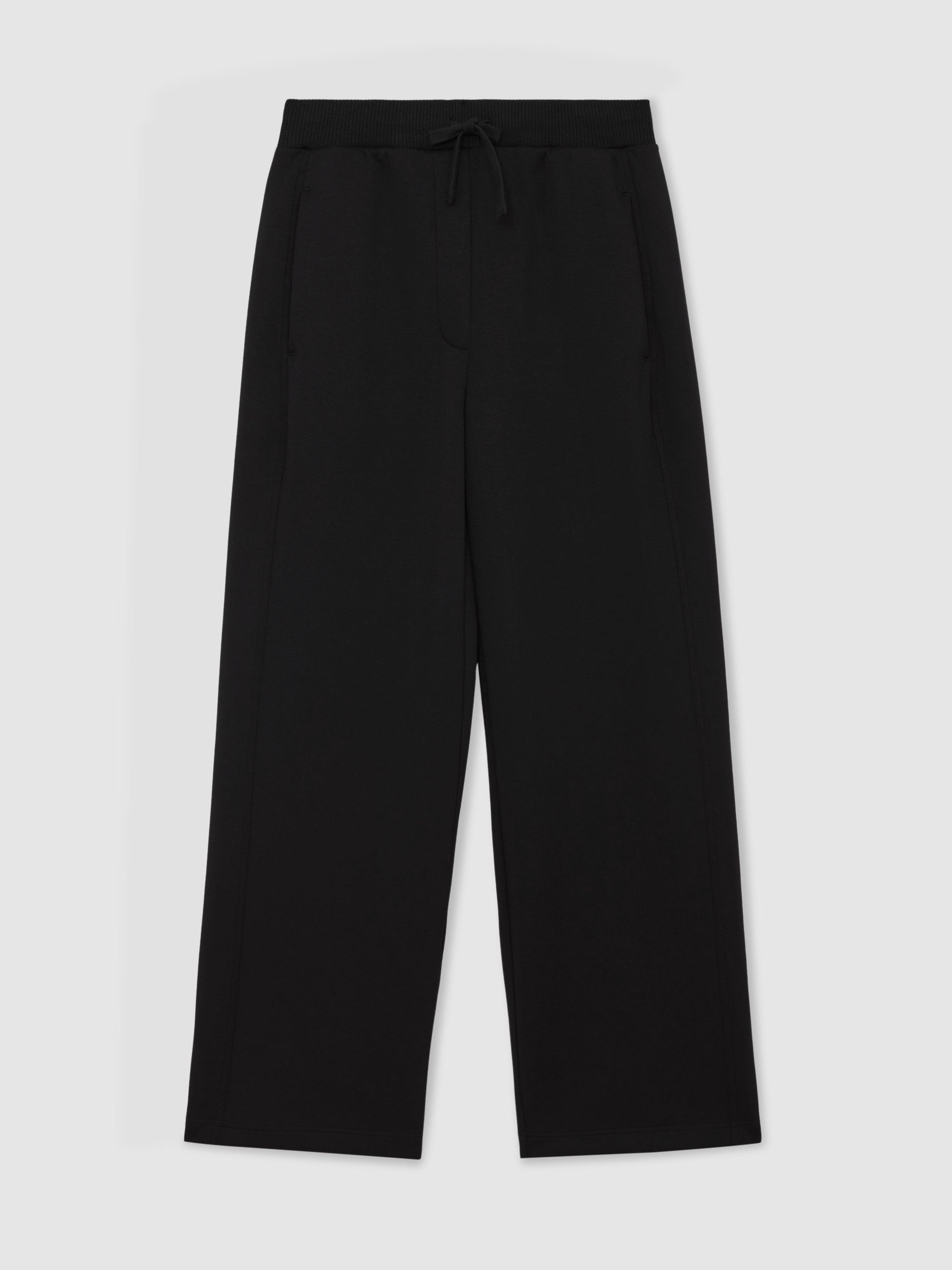Wide-Leg Interlock Drawstring Joggers in Black