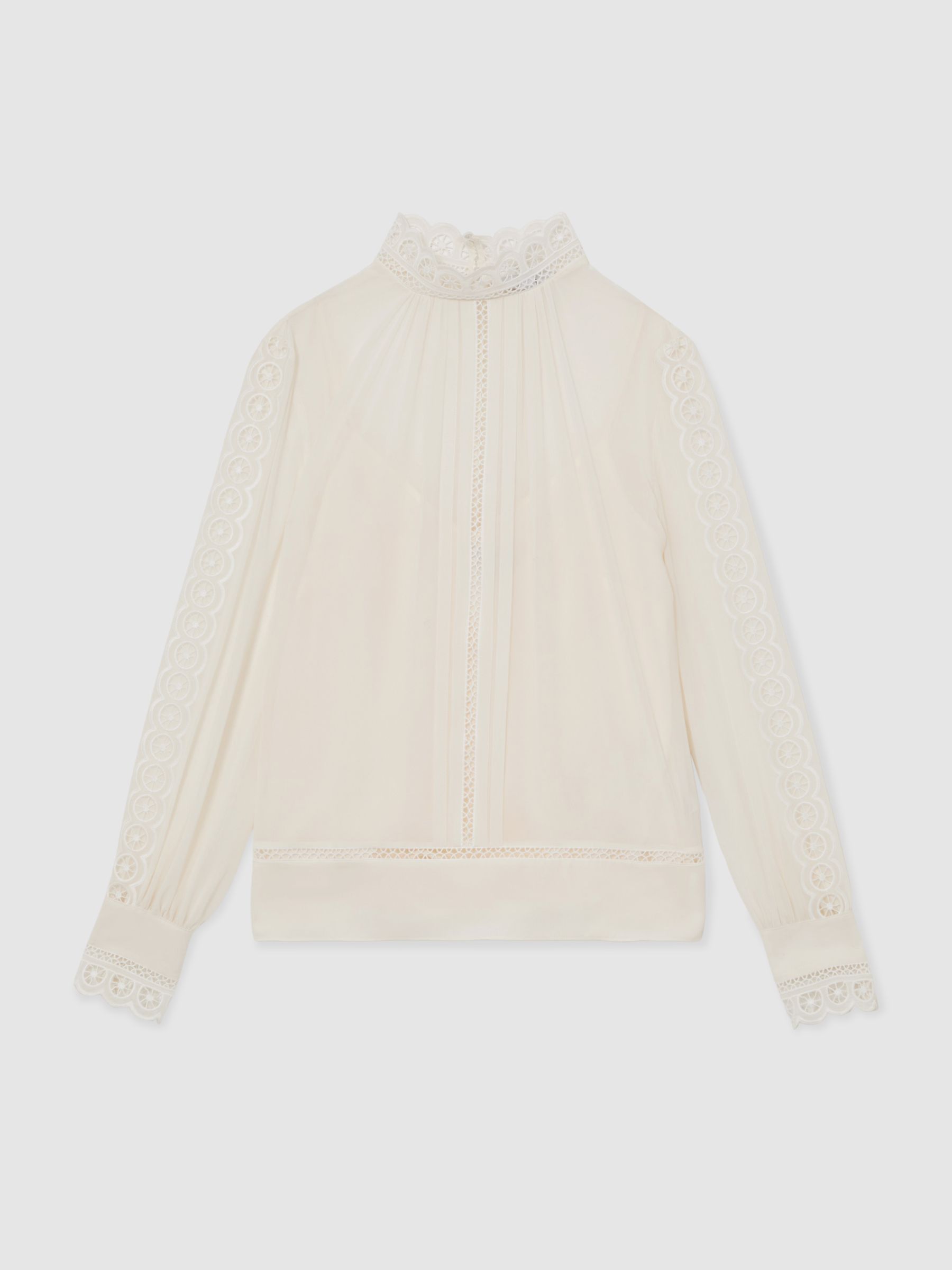 Lace-Trim Sheer Blouse in Cream