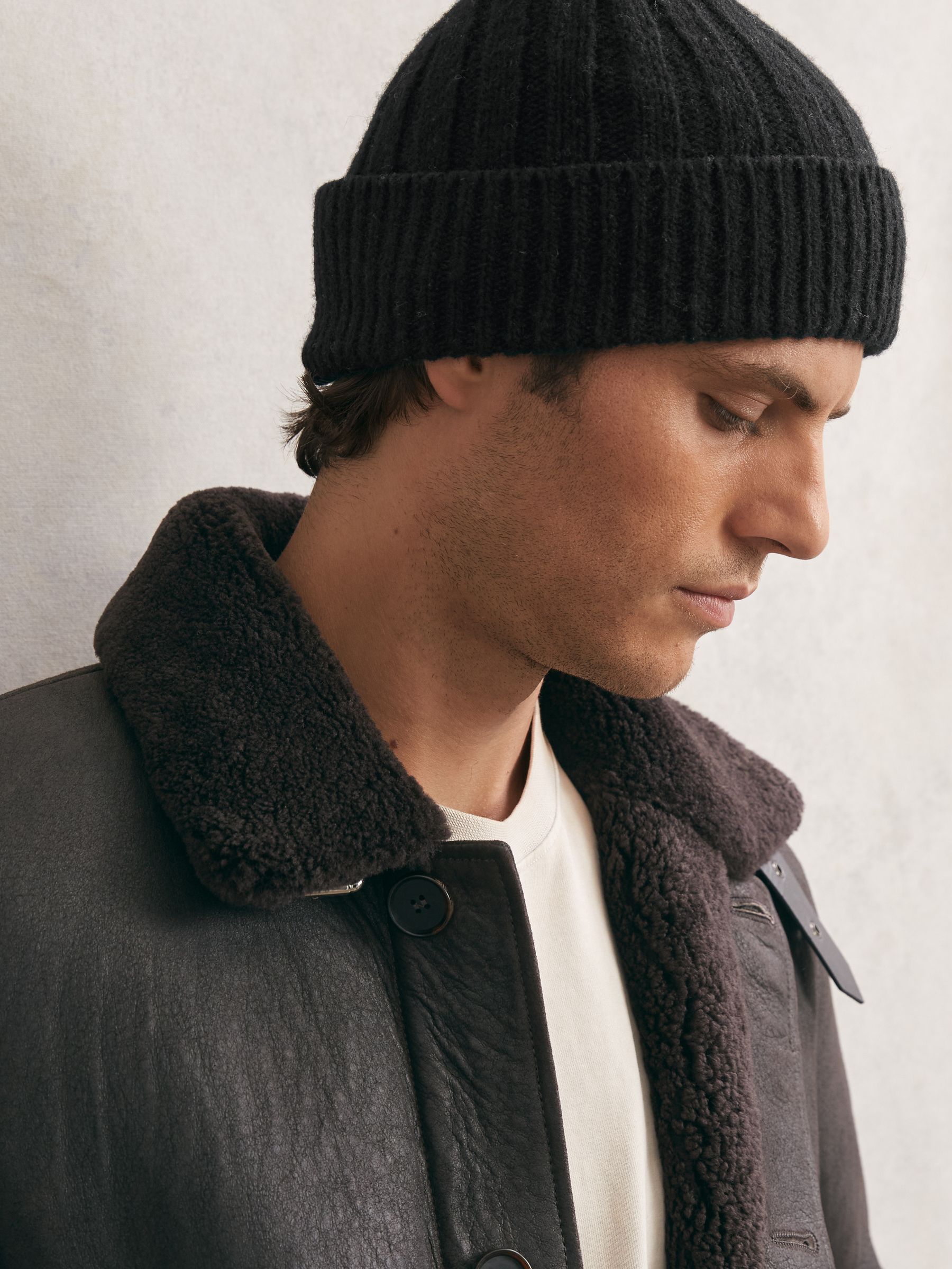 Wool-Blend Chunky Rib-Knit Beanie in Black