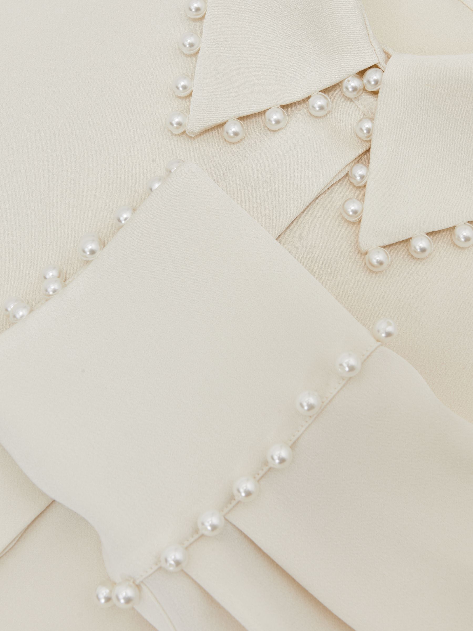 Satin Faux-Pearl Trim Shirt in Ivory