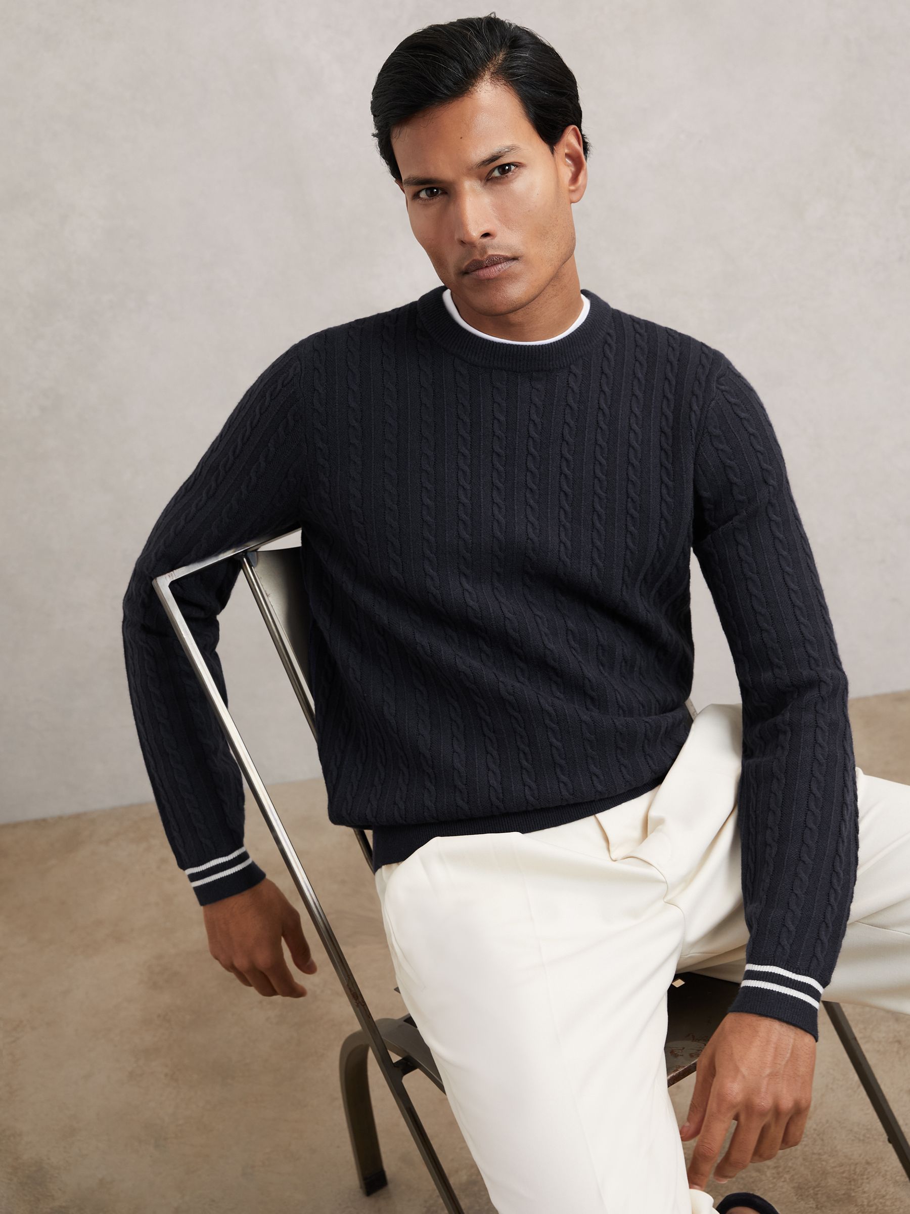 Cable-Knit Jumper With Wool in Midnight Navy