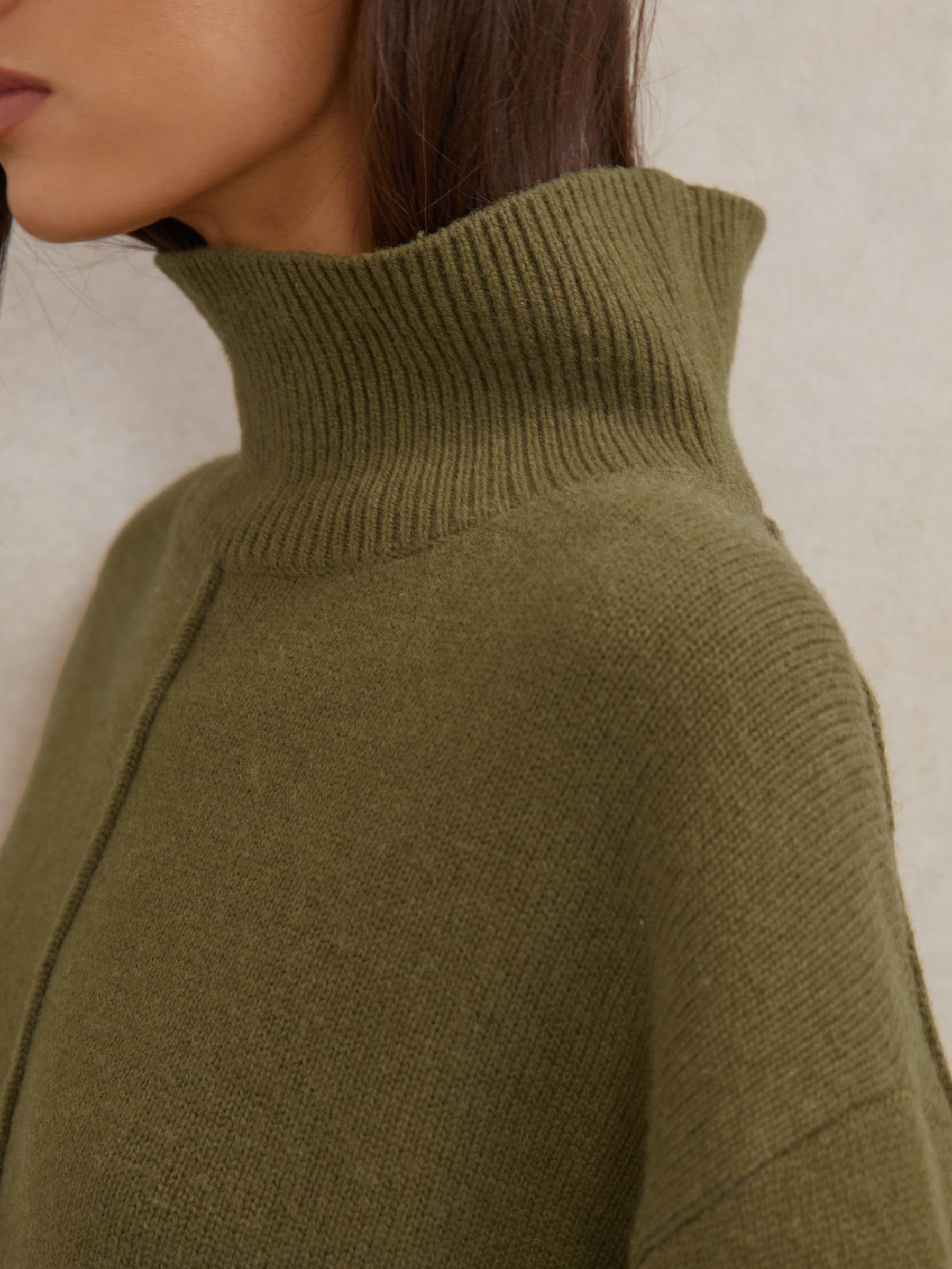 Wool Zip-Detail Funnel-Neck Jumper in Green