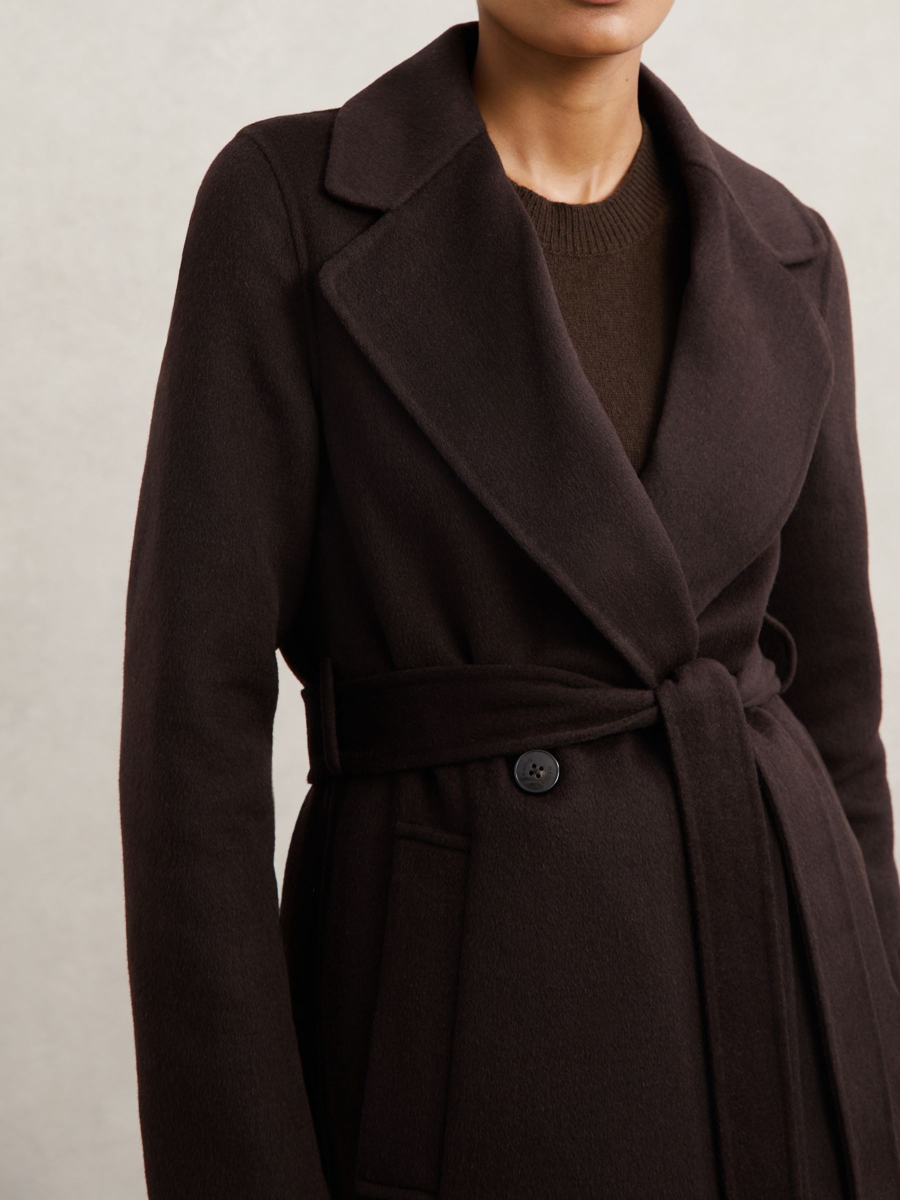 Petite Faux-Fur Collar Blindseam Coat Wool-Blend in Chocolate Brown