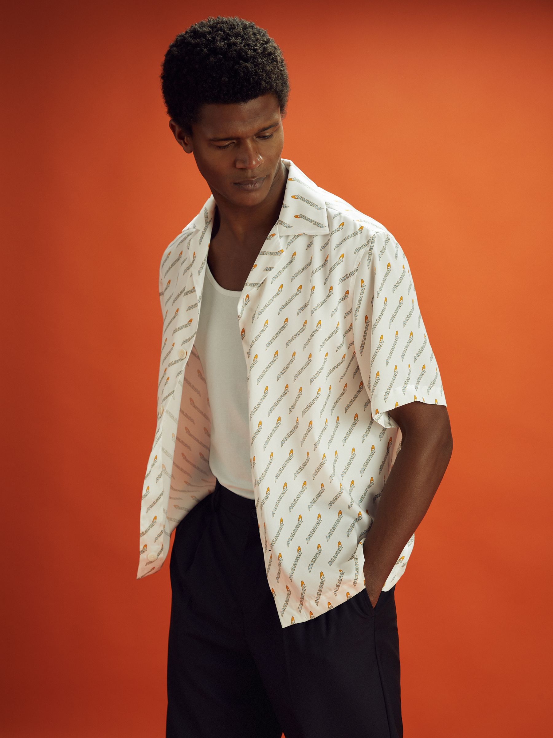 McLaren F1 Monte Carlo Exclusive Cuban Collar Shirt in White Multi