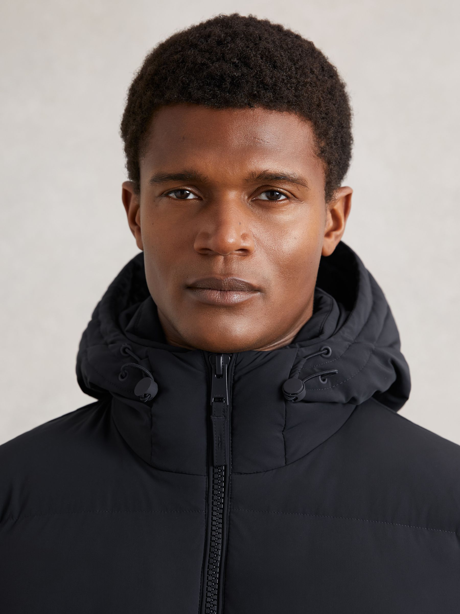 Quilted Zip-Through Puffer Jacket in Navy